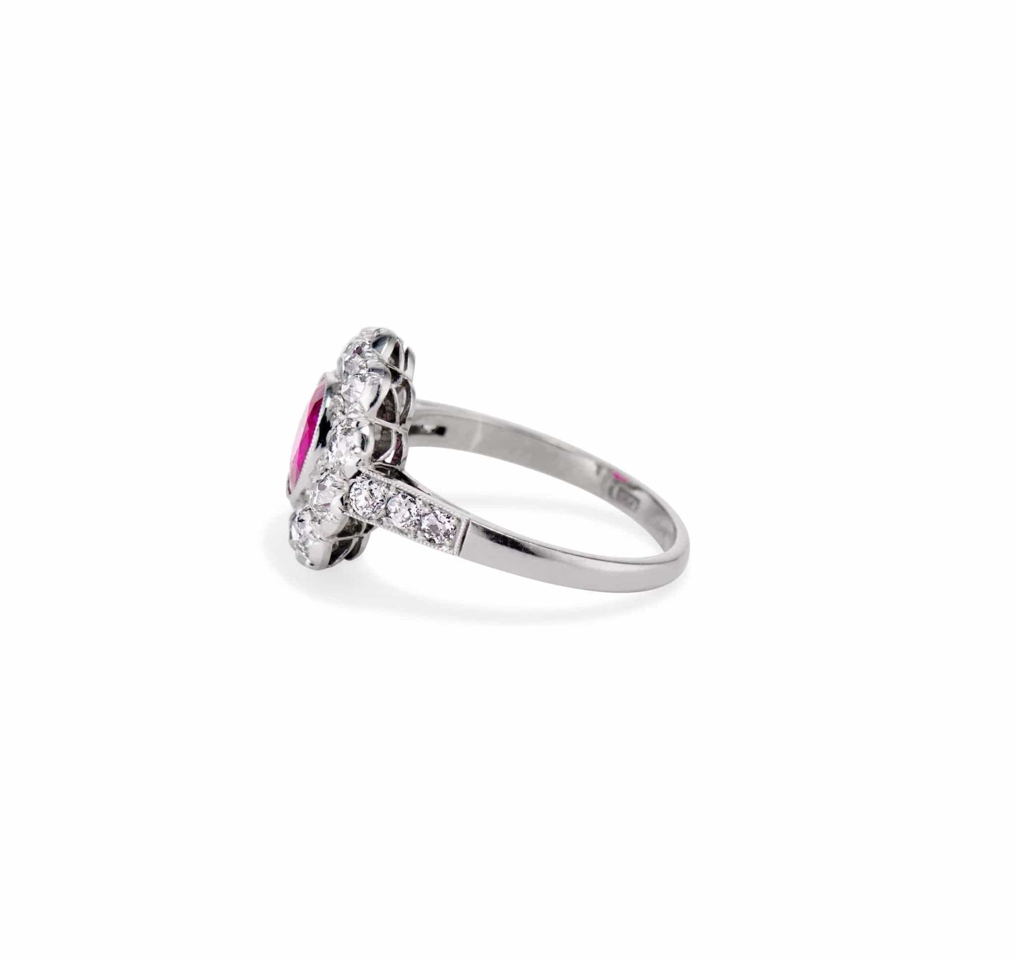 Early Art Deco .75 Cushion Ruby and Diamond Cluster, England - Image 3