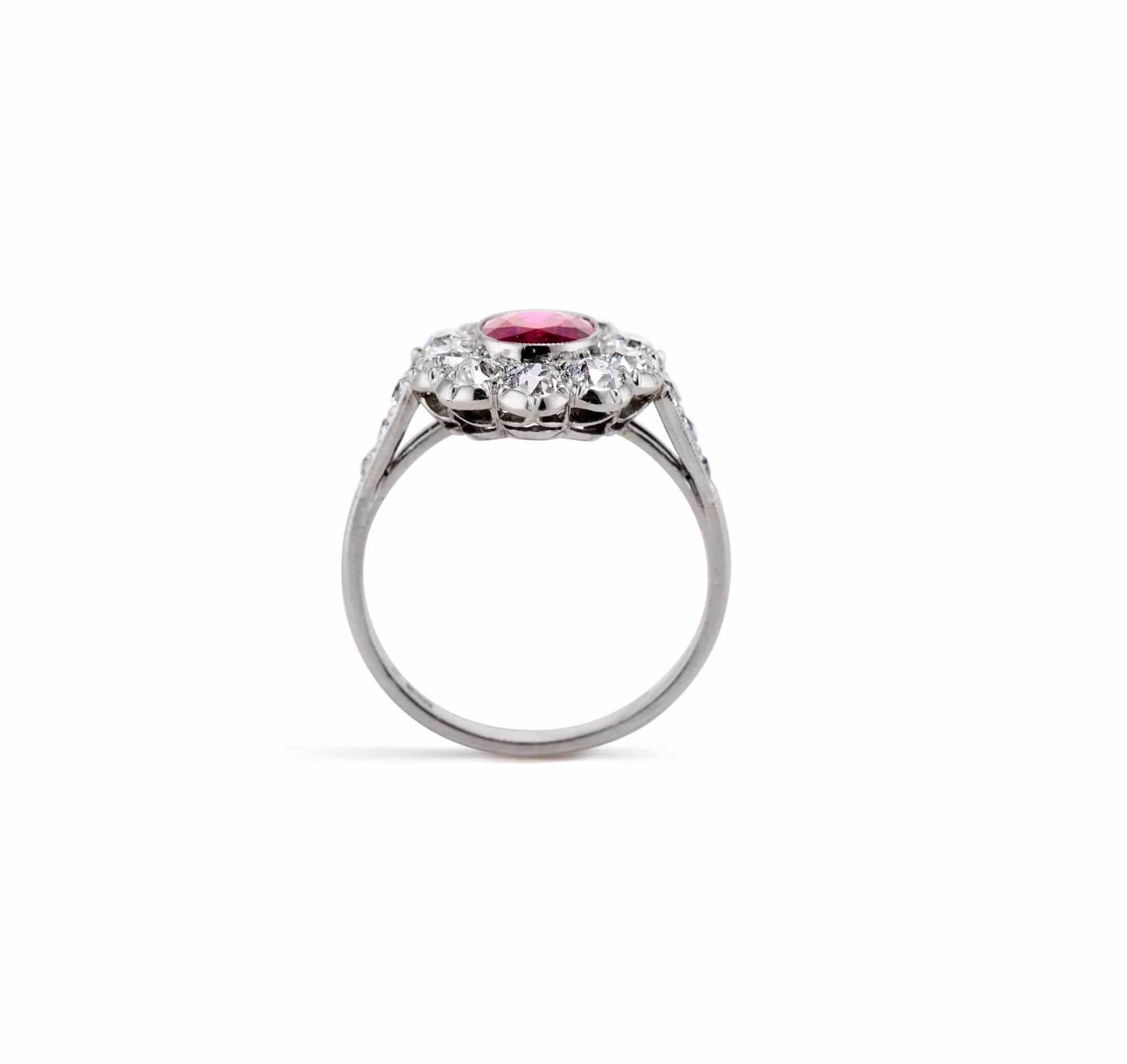Early Art Deco .75 Cushion Ruby and Diamond Cluster, England - Image 4