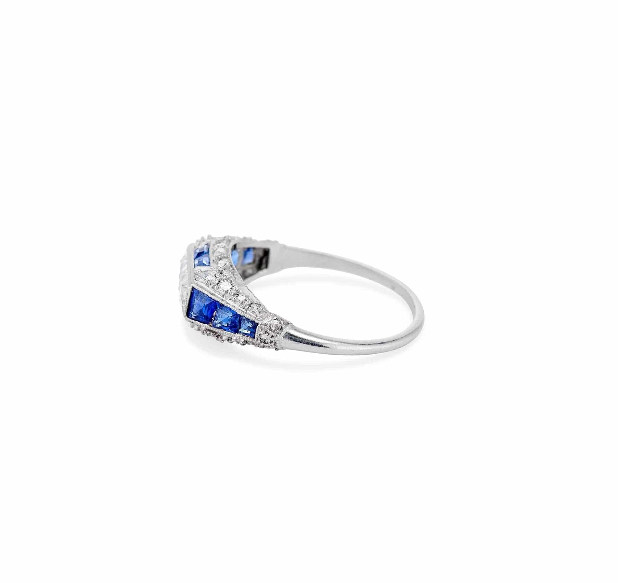 Early Art Deco French Cut Diamond & Sapphire Ring - Image 3
