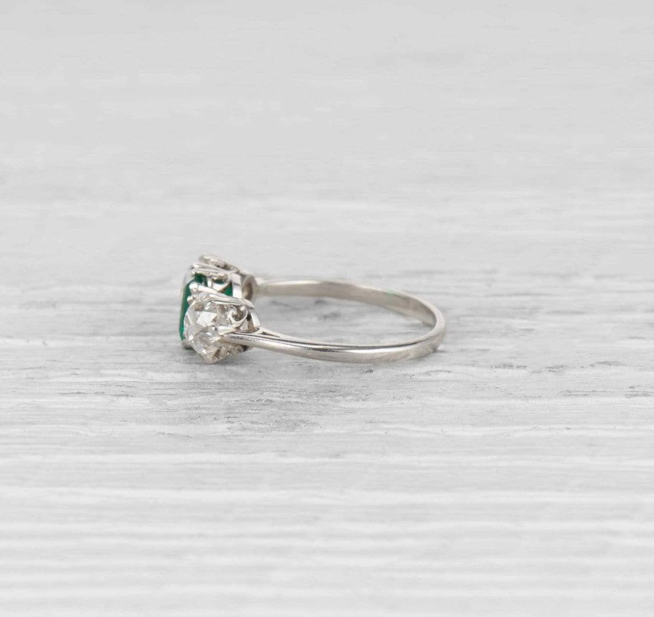 Early Art Deco Emerald and Diamond Three Stone Ring - Image 3