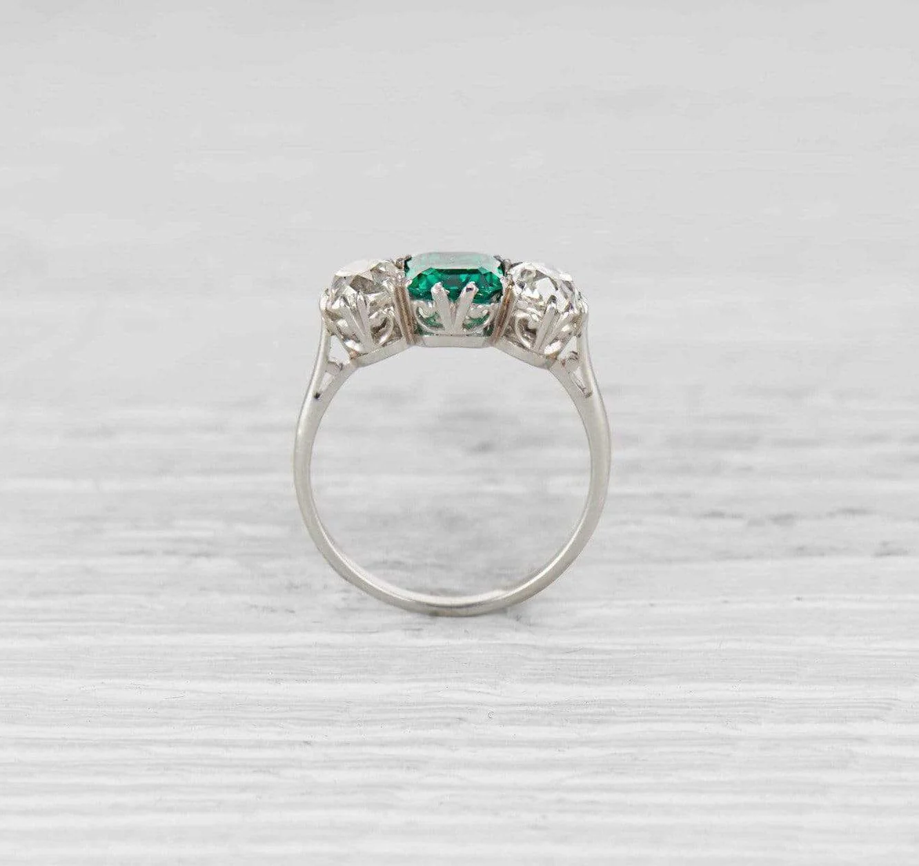 Early Art Deco Emerald and Diamond Three Stone Ring - Image 4