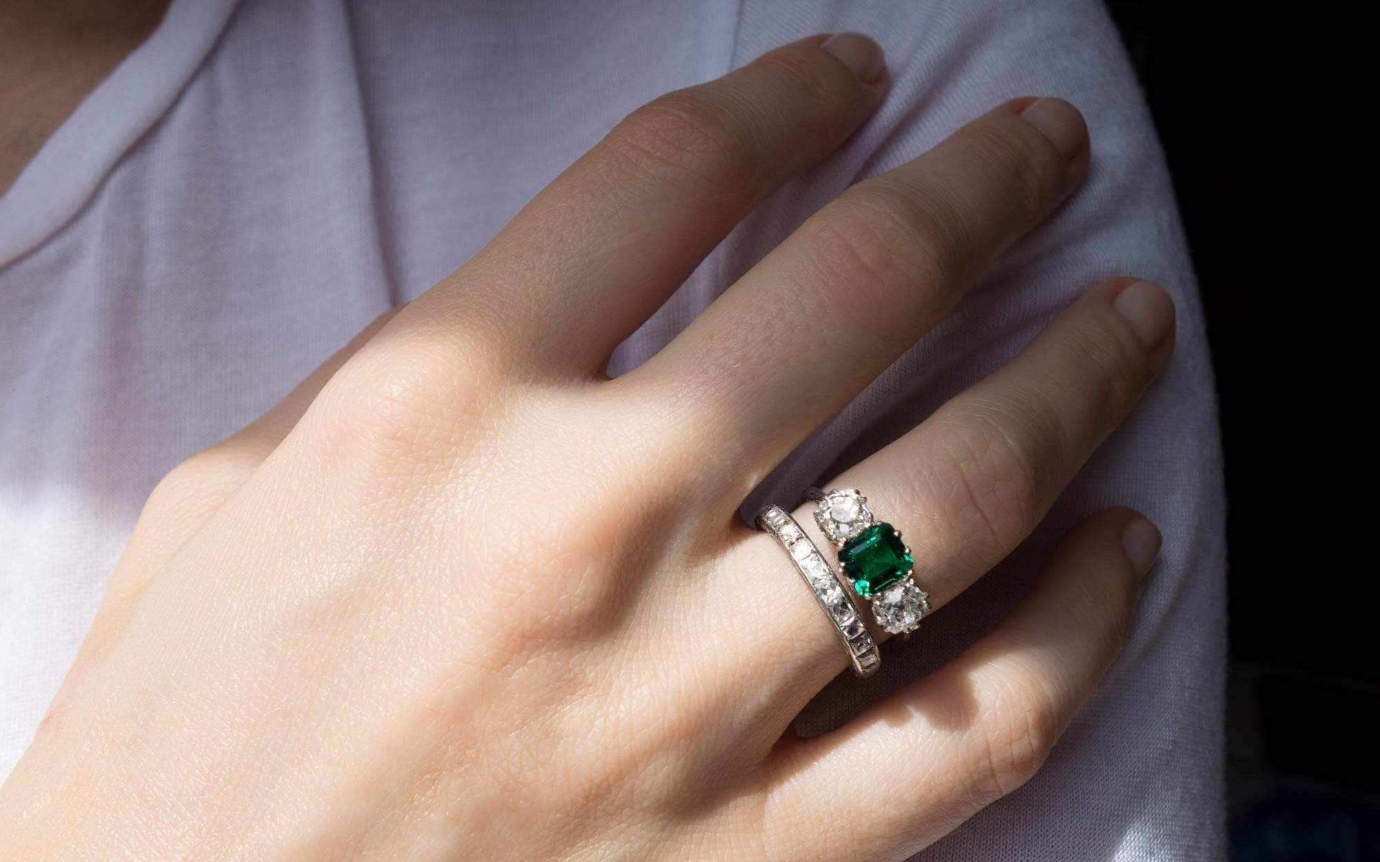 Early Art Deco Emerald and Diamond Three Stone Ring - Image 5