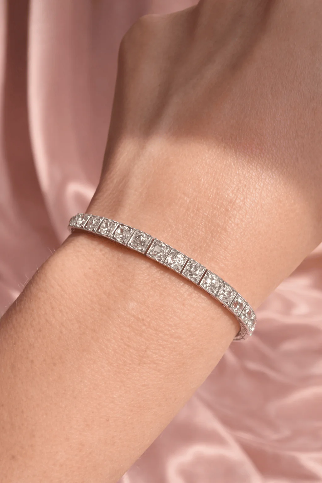 Early Art Deco Old European Cut Diamond Platinum Antique Line Bracelet - Image 2