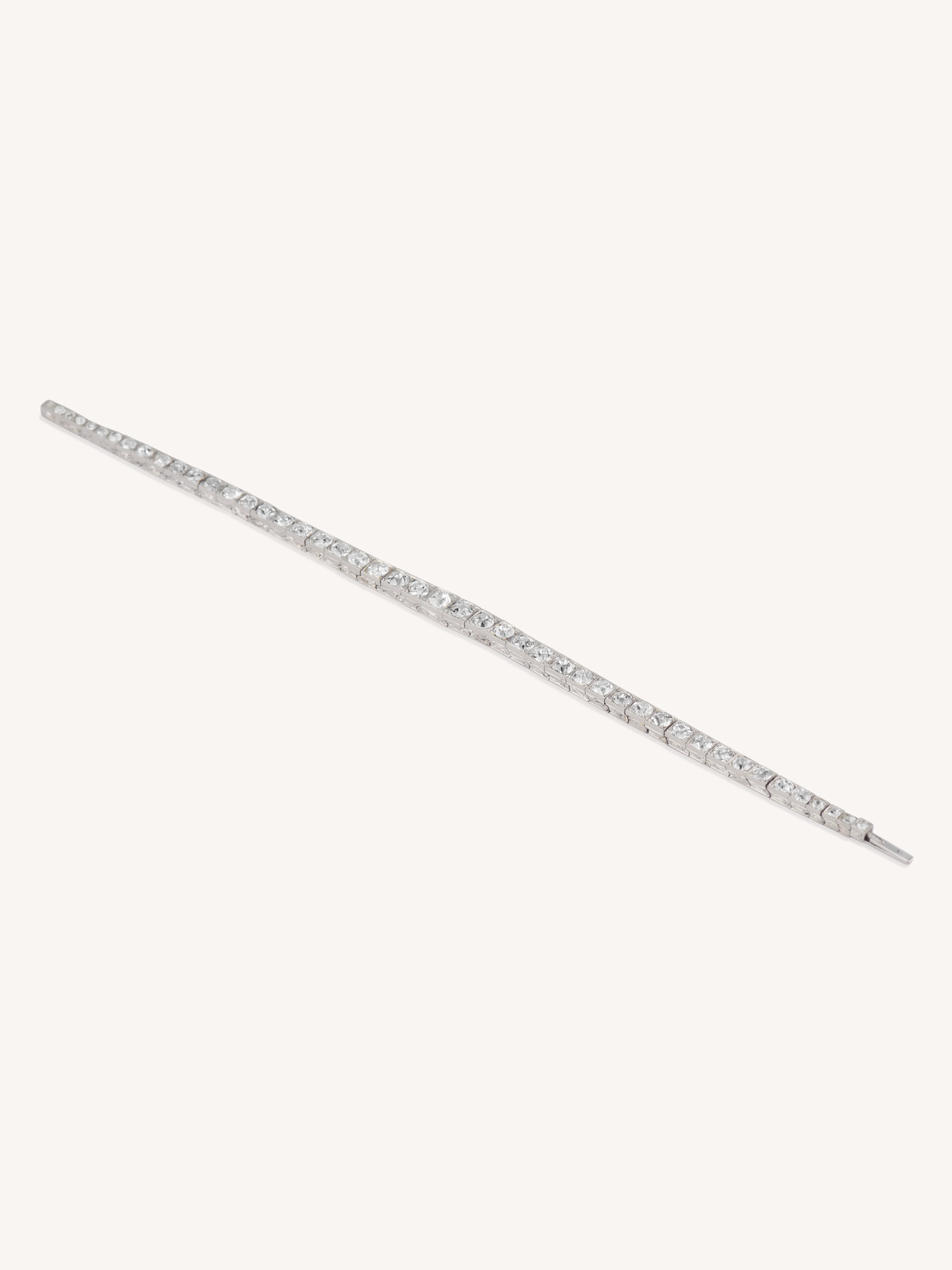 Early Art Deco Old European Cut Diamond Platinum Antique Line Bracelet - Image 3