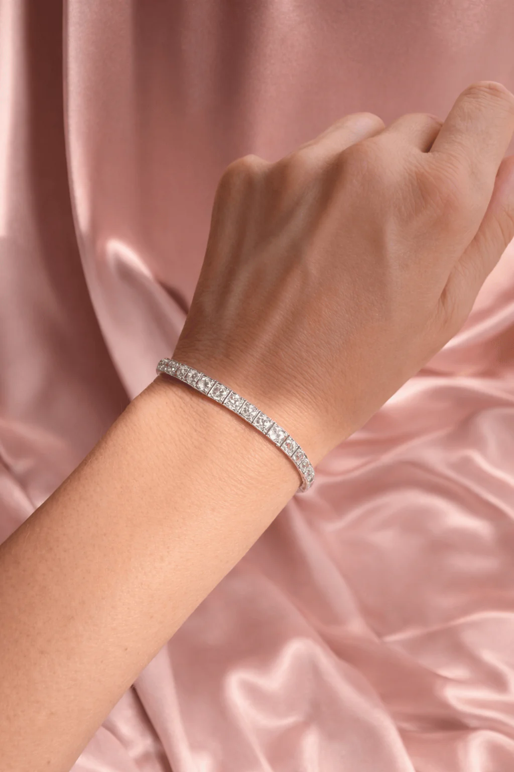 Early Art Deco Old European Cut Diamond Platinum Antique Line Bracelet - Image 5