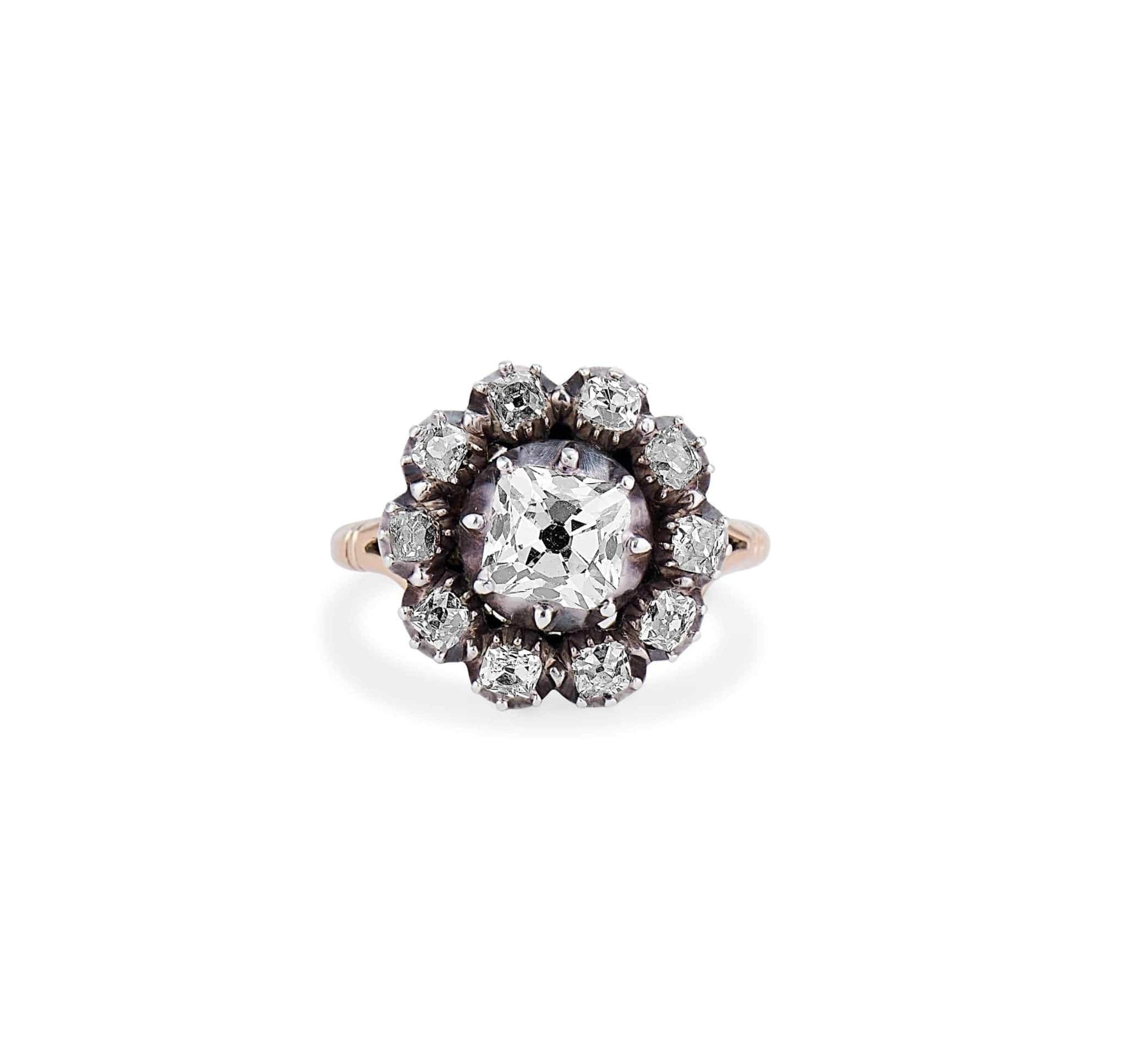 Early Victorian .90 Carat Old Mine Cushion Diamond Cluster - Image 2