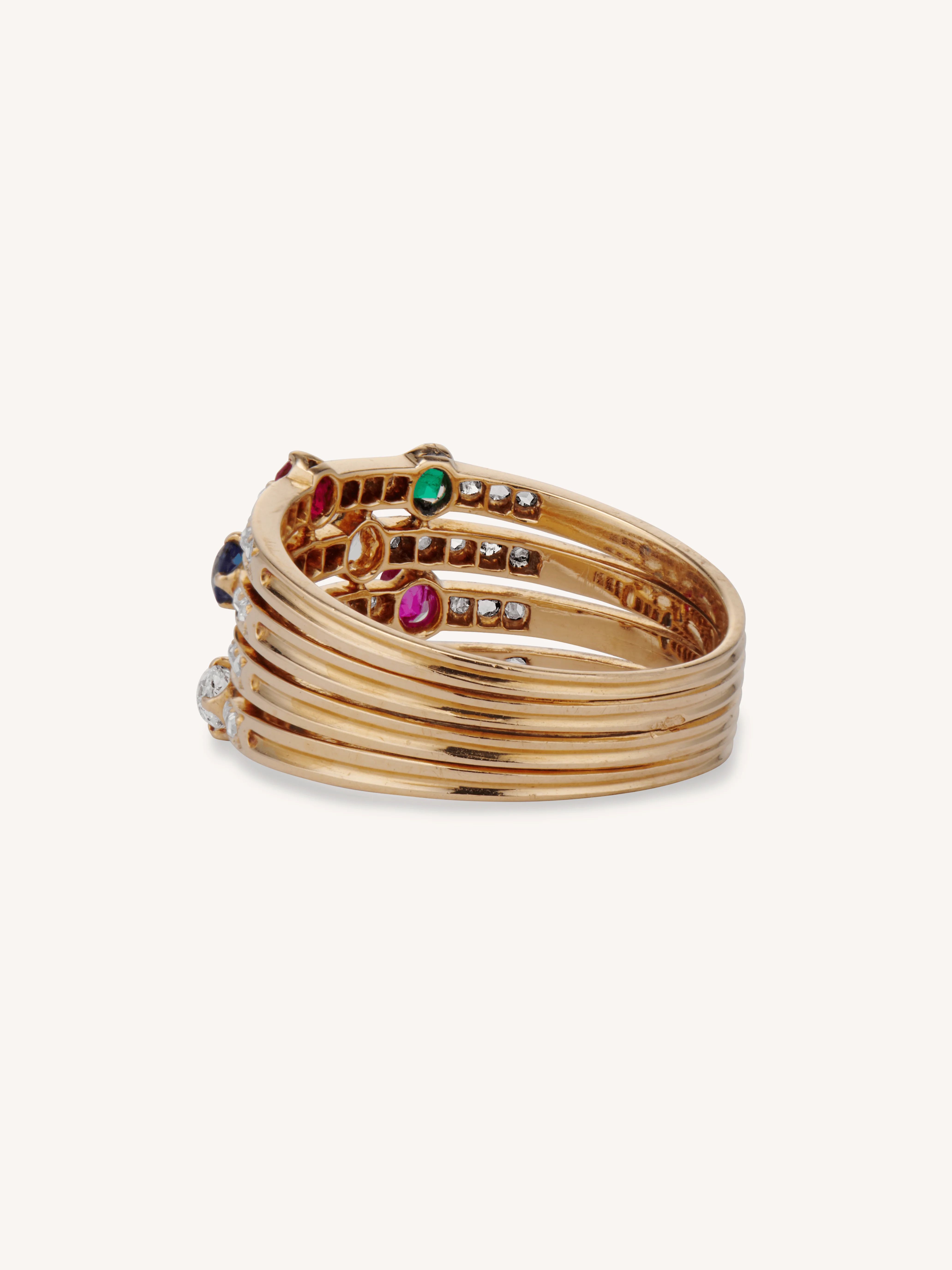 Early Victorian Multi Gemstone & Diamond Harem Ring, France - Image 3