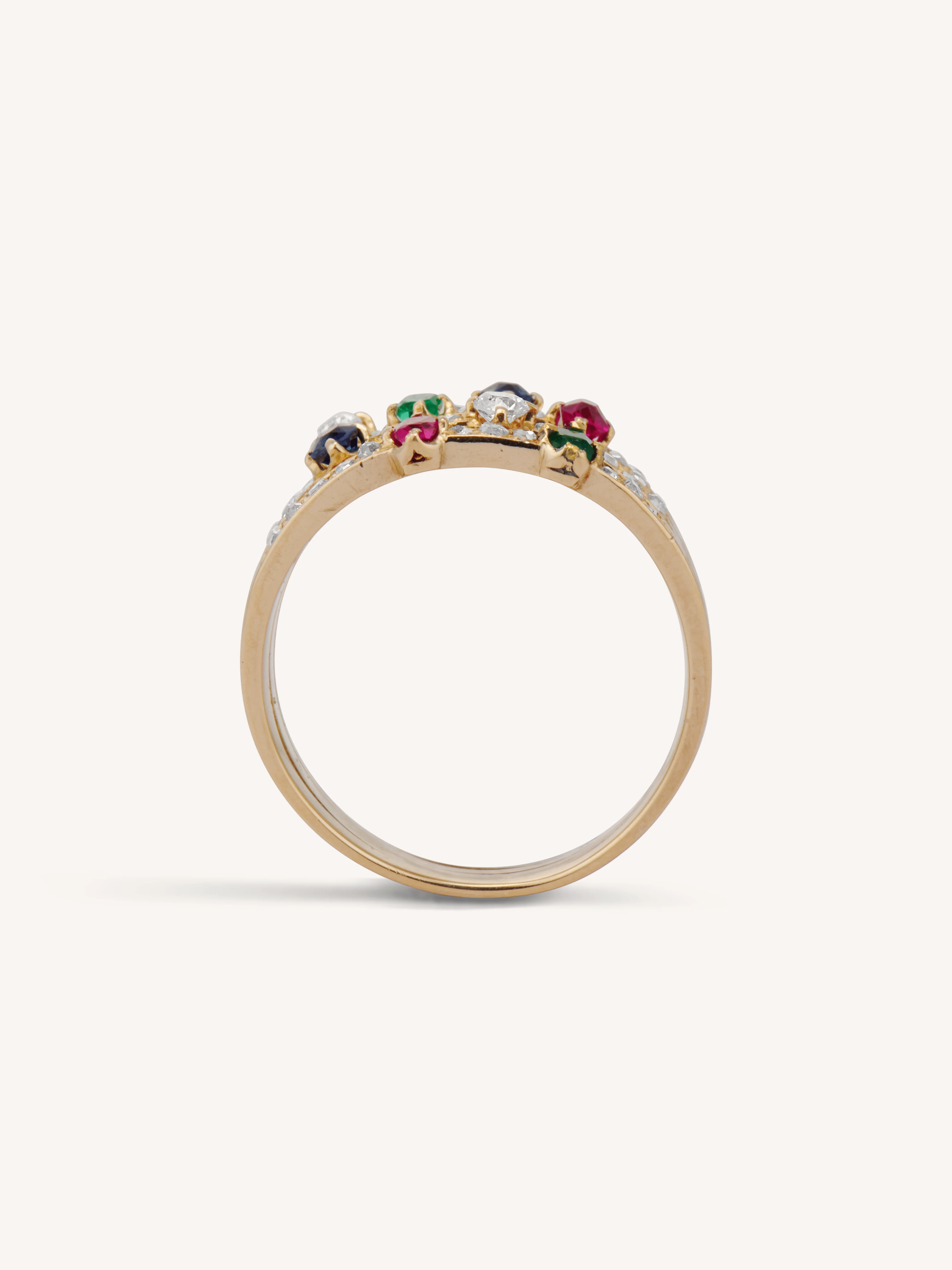 Early Victorian Multi Gemstone & Diamond Harem Ring, France - Image 4