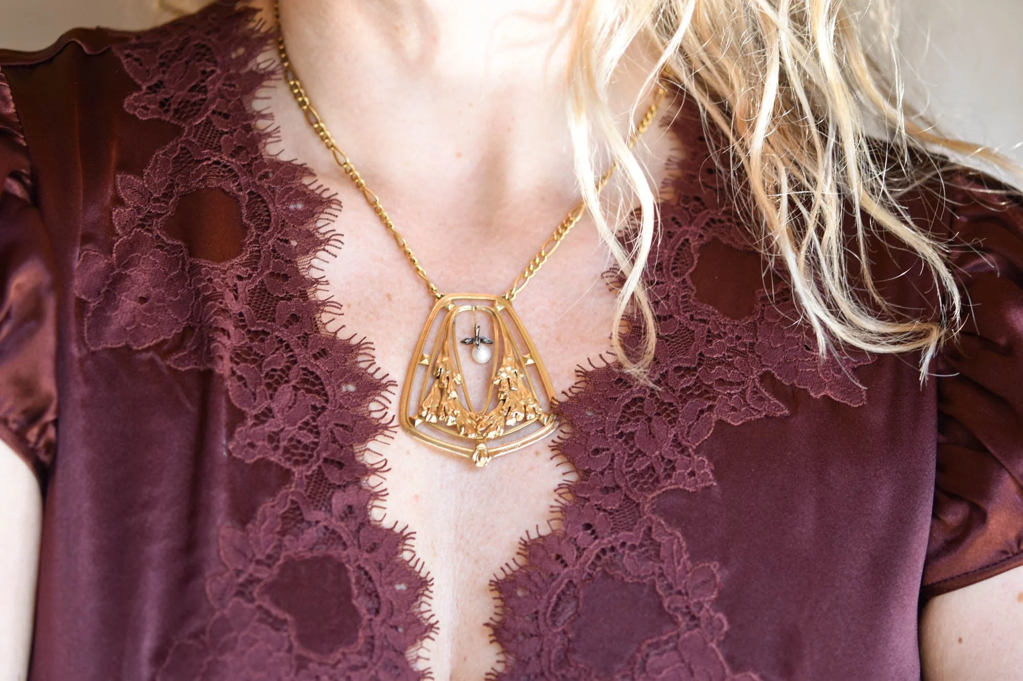 Edgar Brandt Art Nouveau 18K Gold and Pearl Necklace, France - Image 3