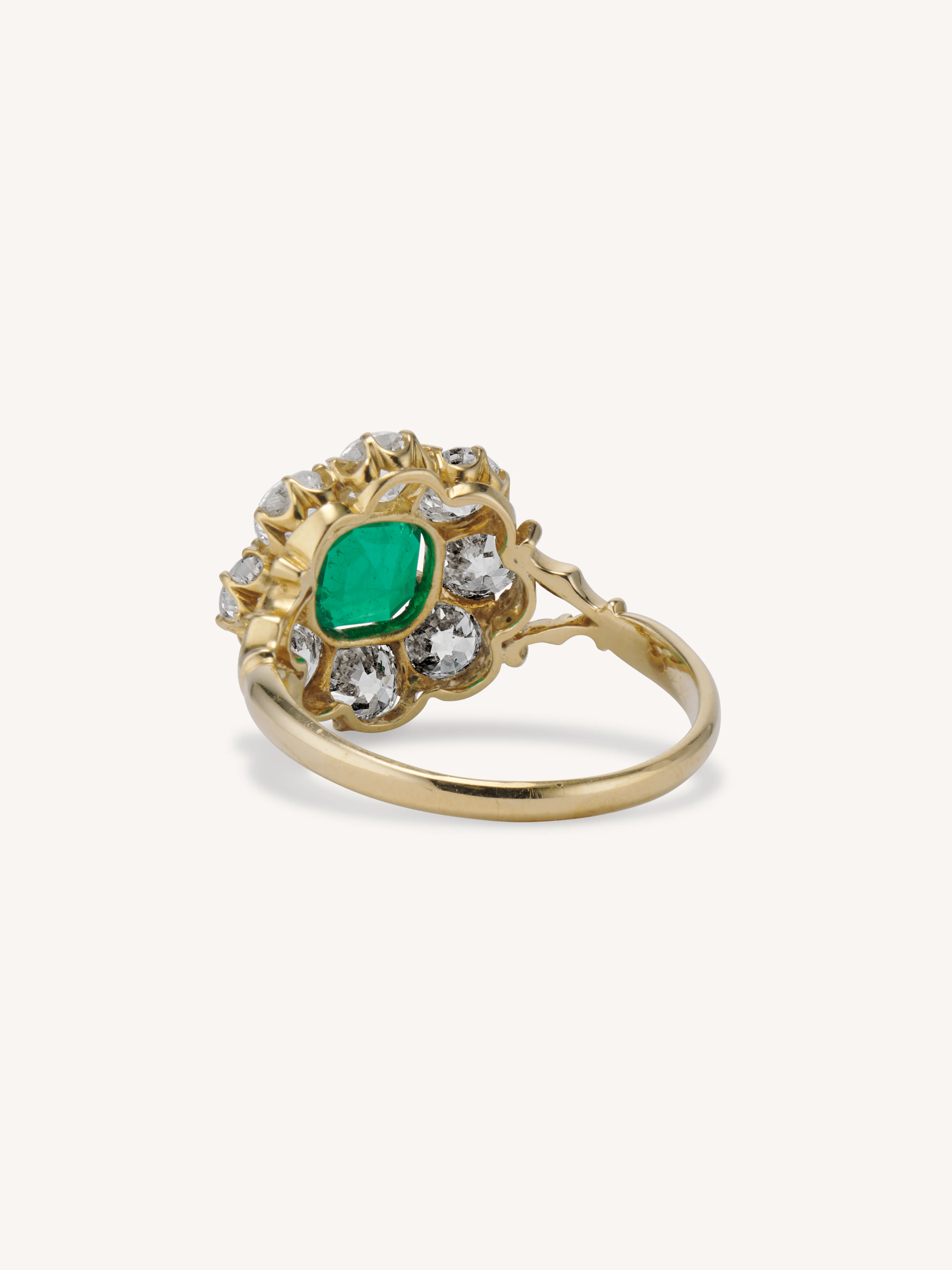 Antique Edwardian Colombian Emerald & Diamond Cluster 18K Gold Engagement Ring - Image 6