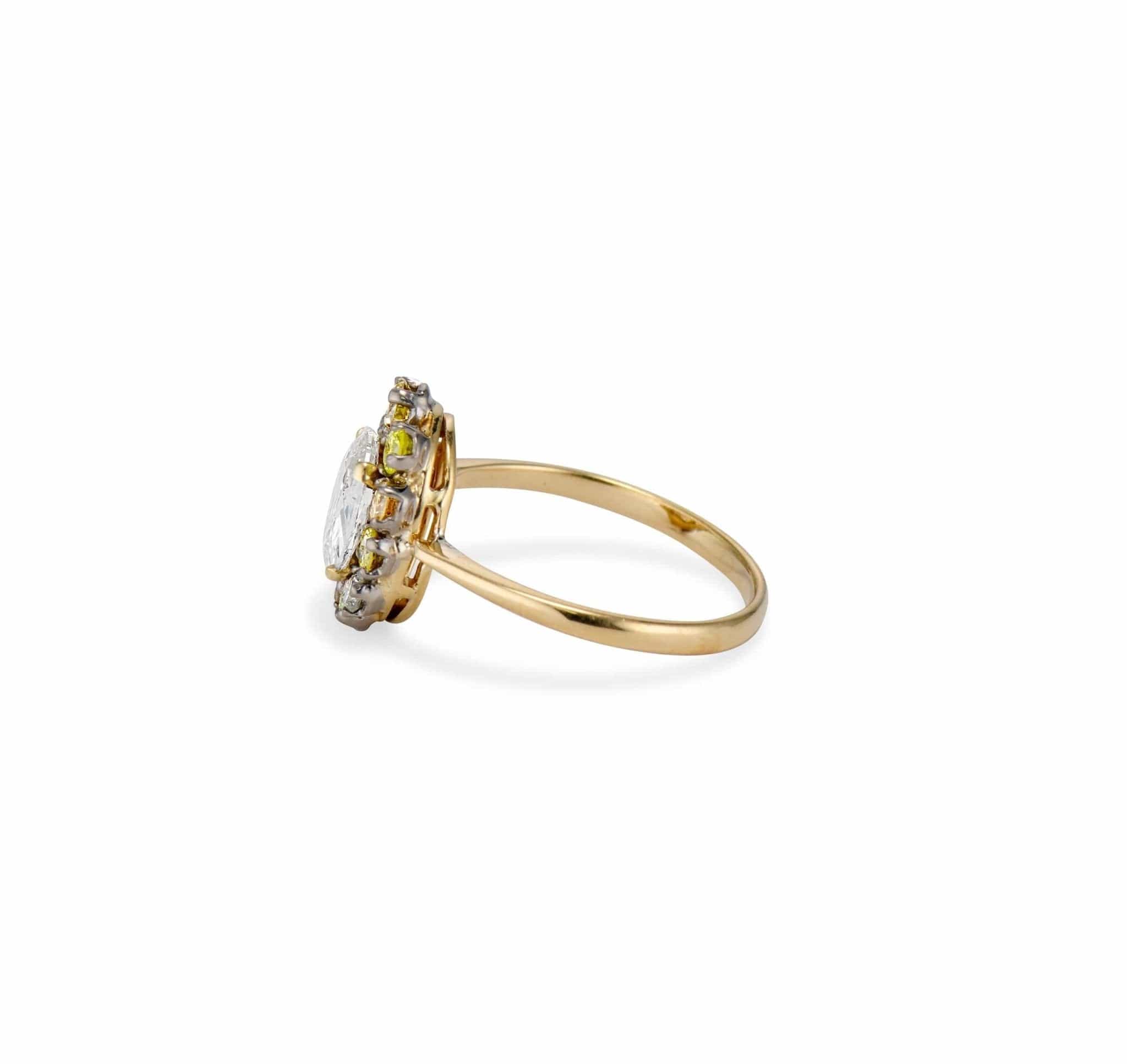 Edwardian 1.00 Carat Cushion-Cut Multicolored Diamond Cluster Engagement Ring - Image 3