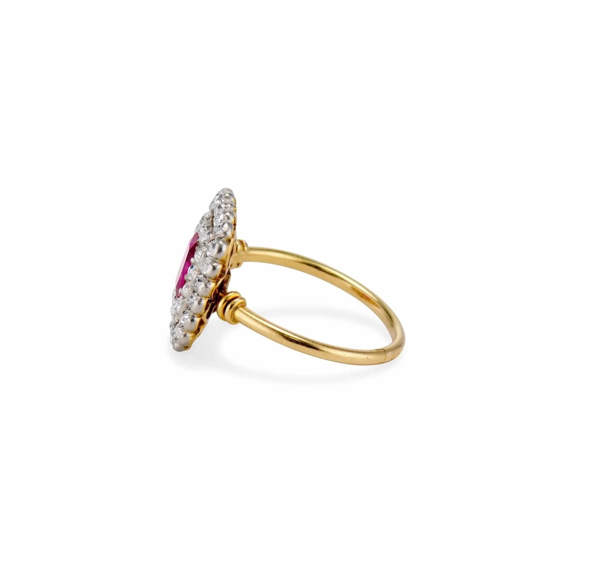 Edwardian 1.00 Carat Cushion Cut "Pigeon's Blood" Ruby & Diamond Cluster Engagement Ring - Image 3