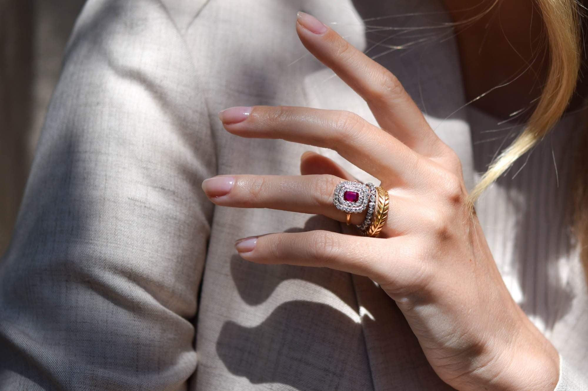 Edwardian 1.00 Carat Cushion Cut "Pigeon's Blood" Ruby & Diamond Cluster Engagement Ring - Image 6