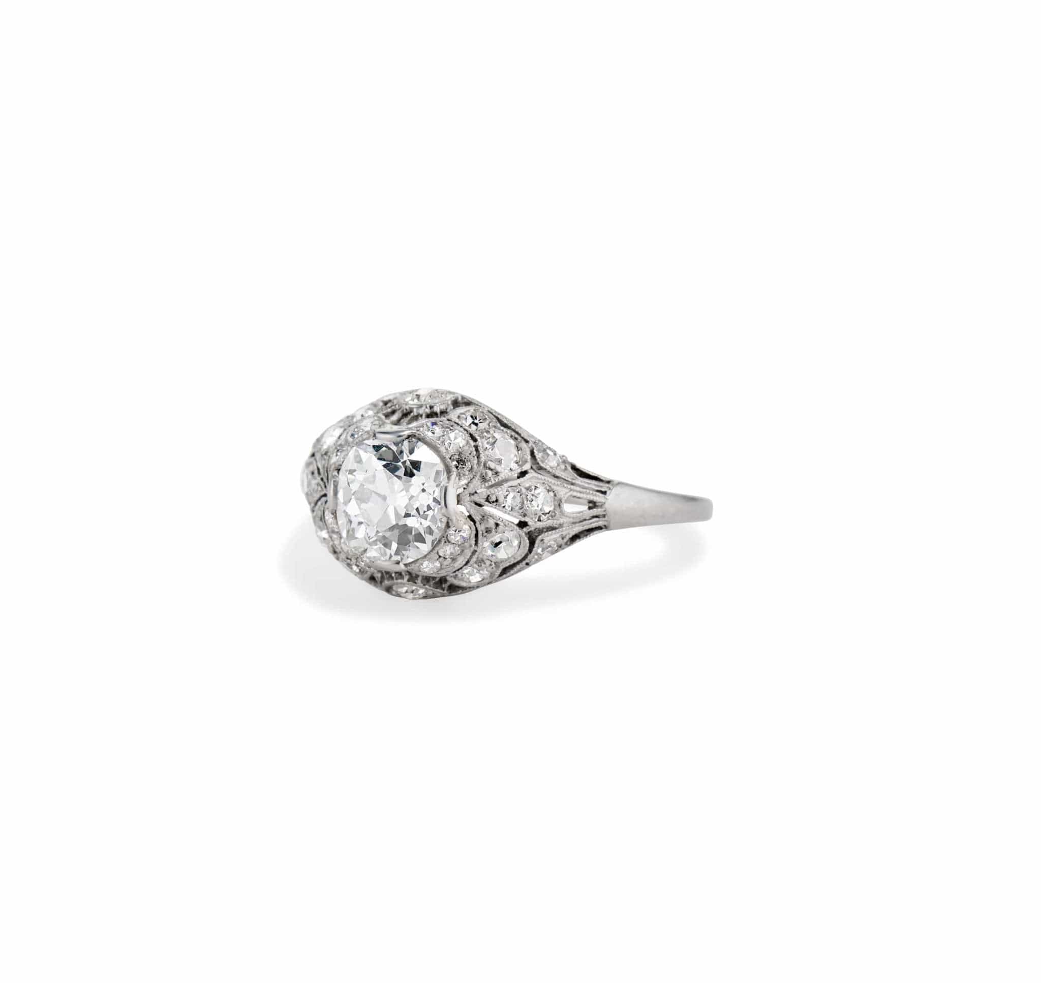 Belle Époque 1.04 Carat Old European Diamond & Platinum Bombé Engagement Ring - Image 2