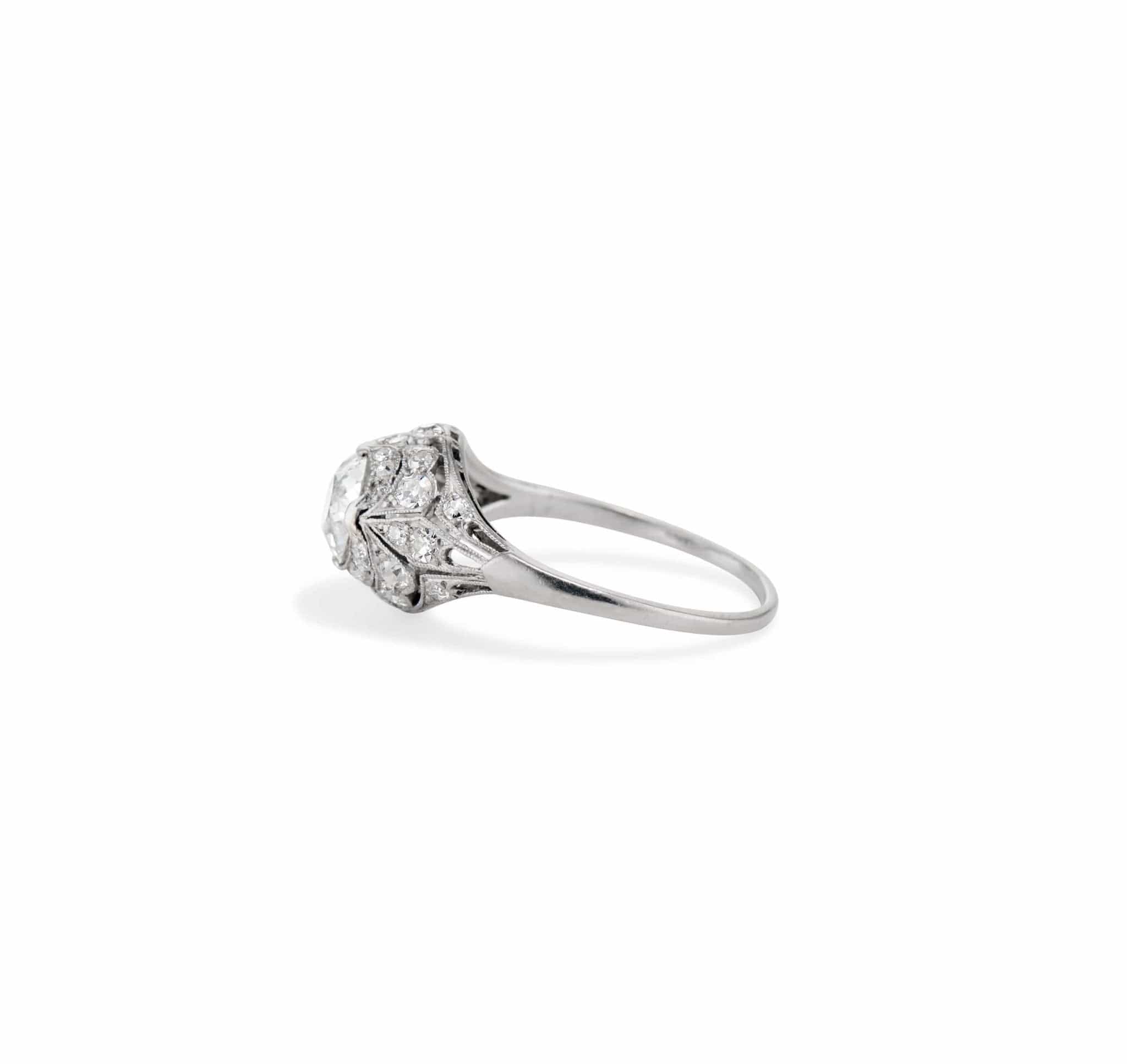 Belle Époque 1.04 Carat Old European Diamond & Platinum Bombé Engagement Ring - Image 3