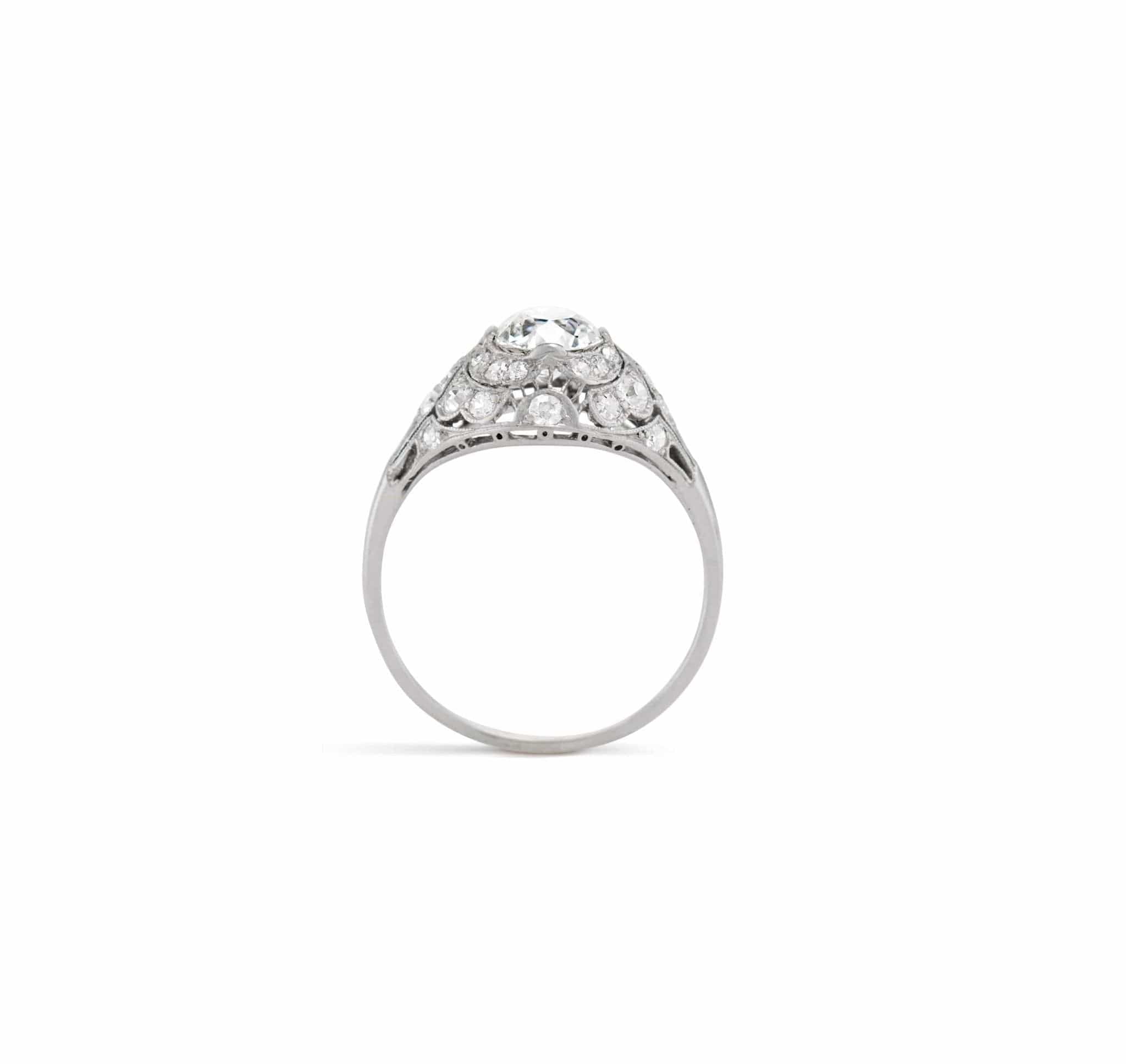 Belle Époque 1.04 Carat Old European Diamond & Platinum Bombé Engagement Ring - Image 4