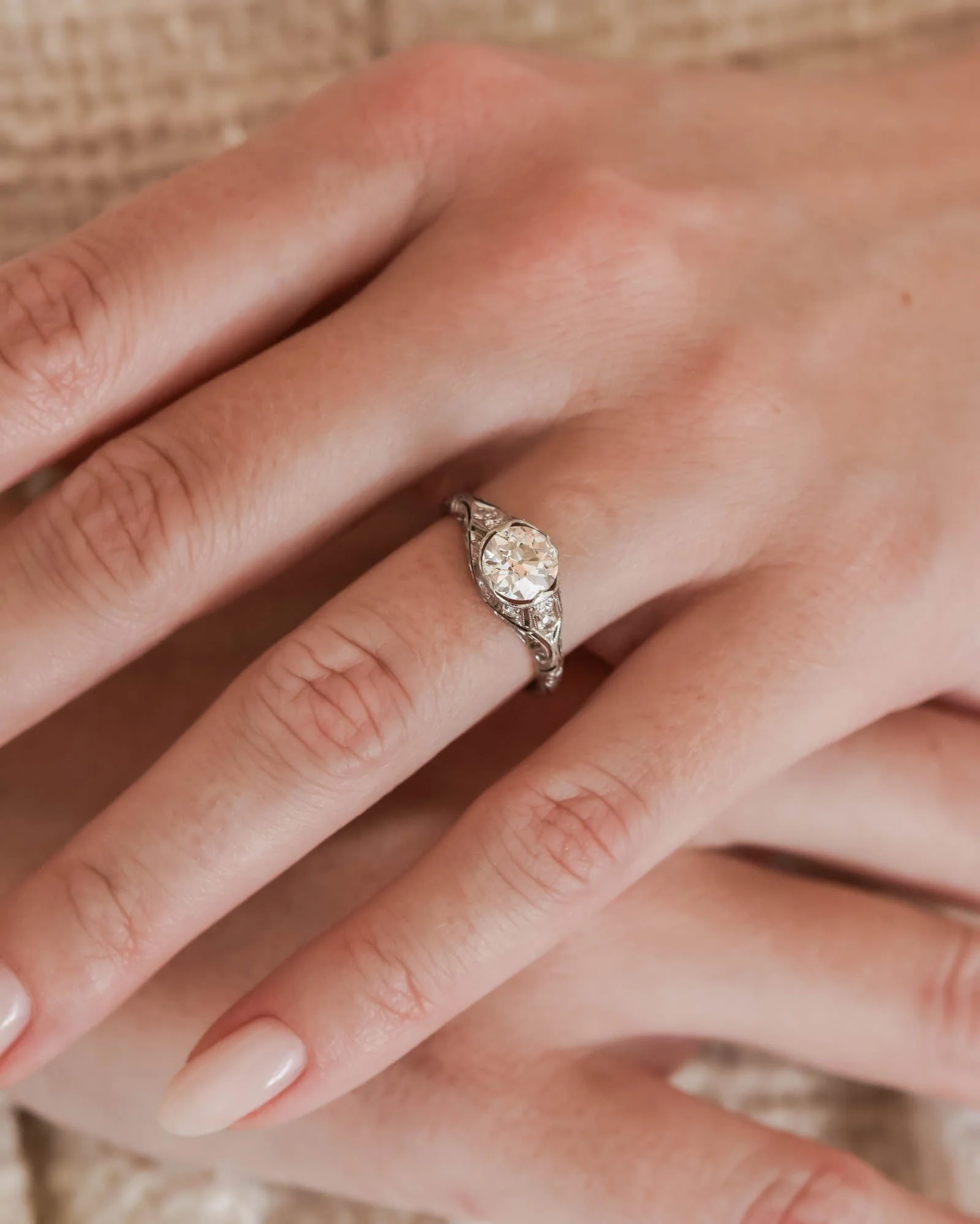 Edwardian 1.12 Carat Old European Cut Diamond Antique Engagement Ring - Image 2