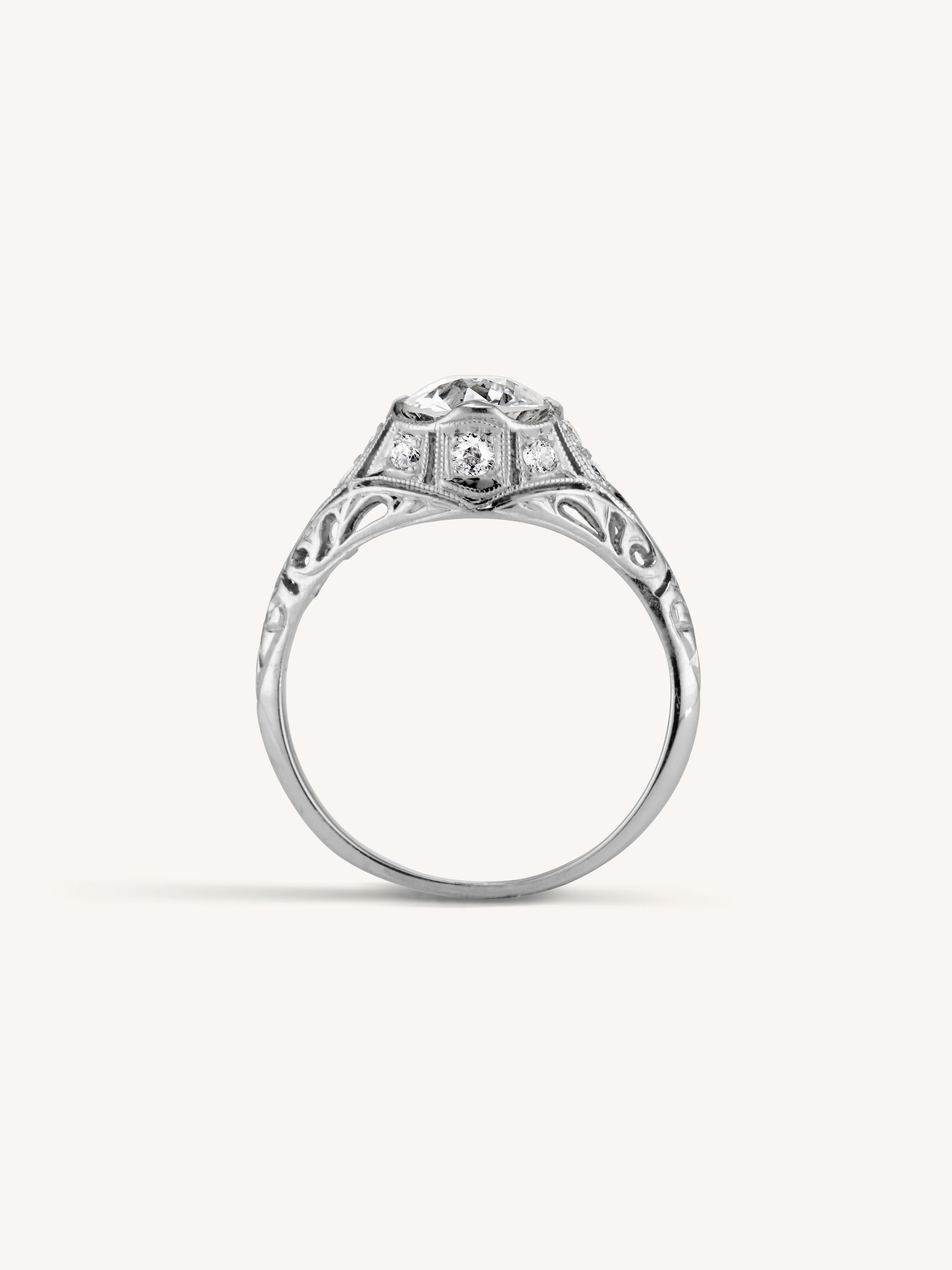 Edwardian 1.12 Carat Old European Cut Diamond Antique Engagement Ring - Image 6