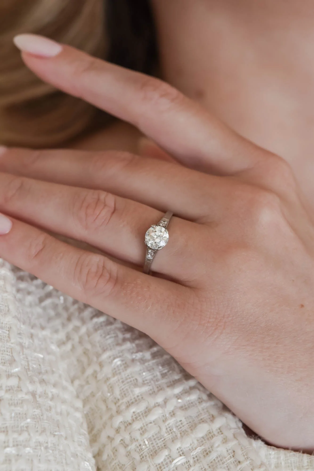 Edwardian 1.13 Carat Old European Cut Diamond Engagement Ring - Image 2