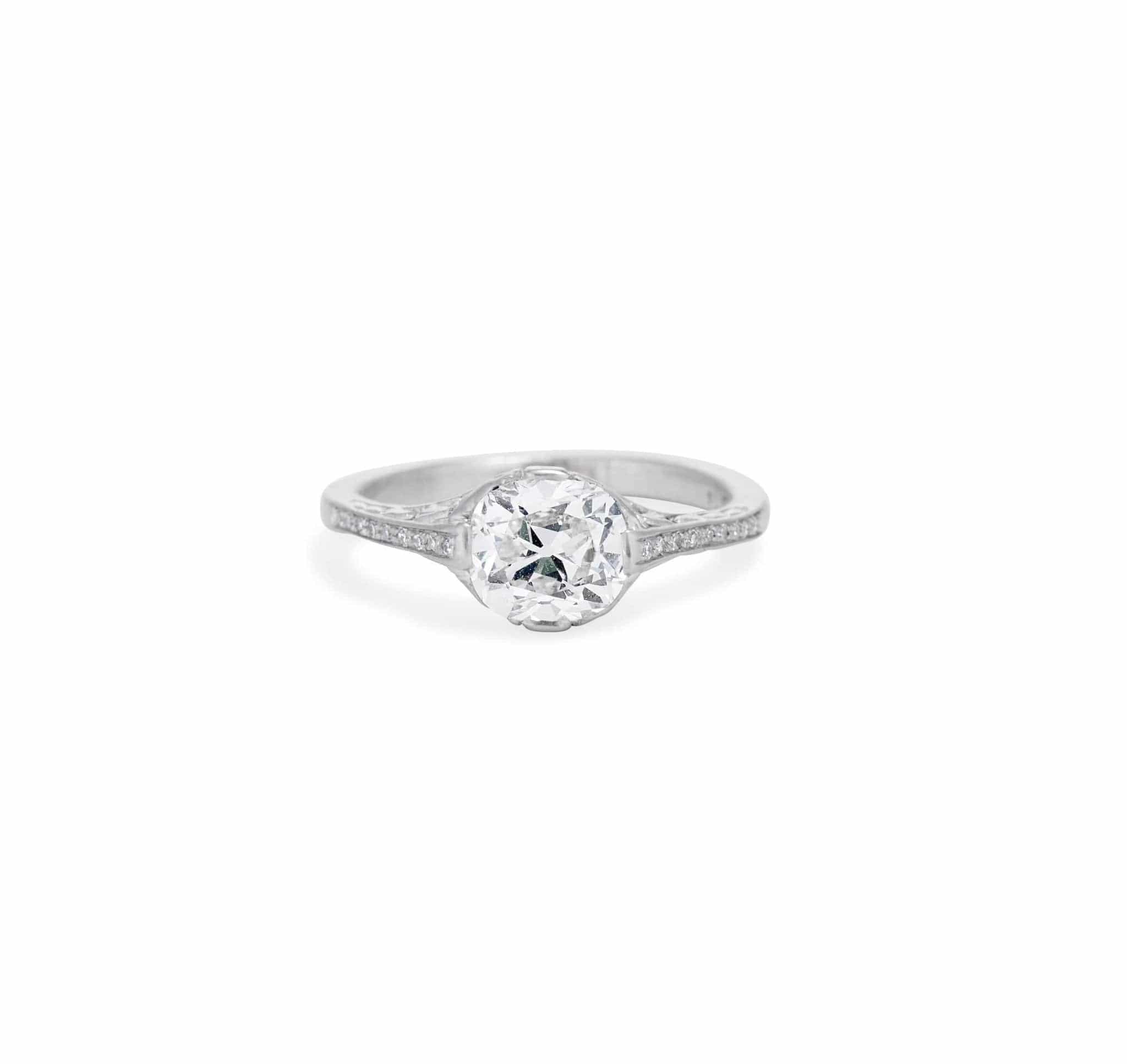 Edwardian 1.13 Carat Old Mine Cushion Cut Diamond Ring - Image 2