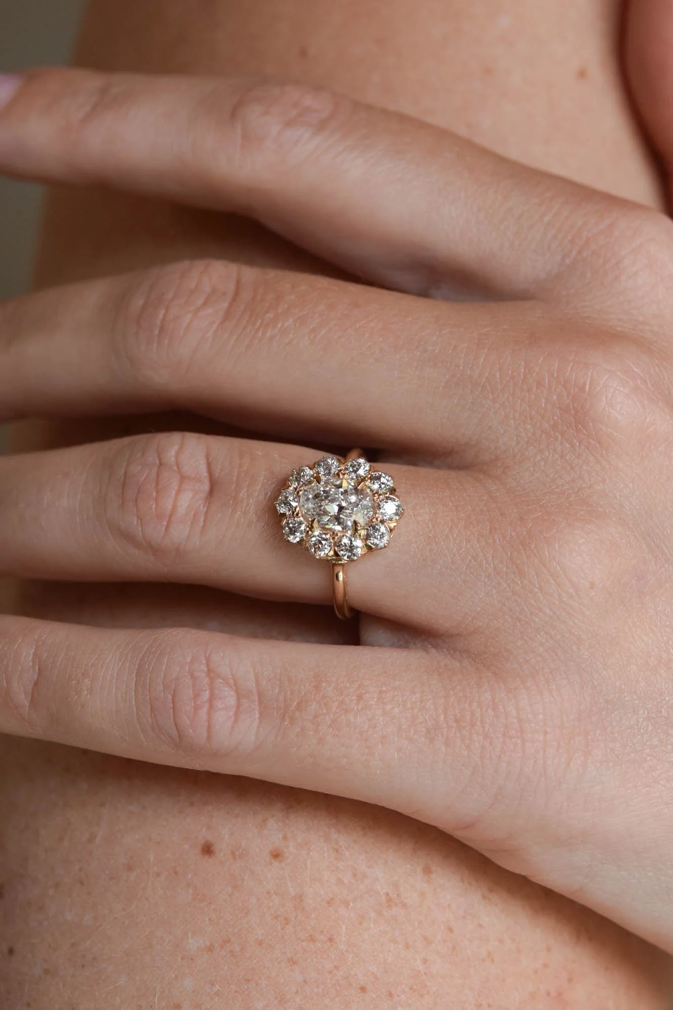 Edwardian 1.13 Carat Oval Shaped Diamond Cluster Vintage Engagement Ring - Image 2