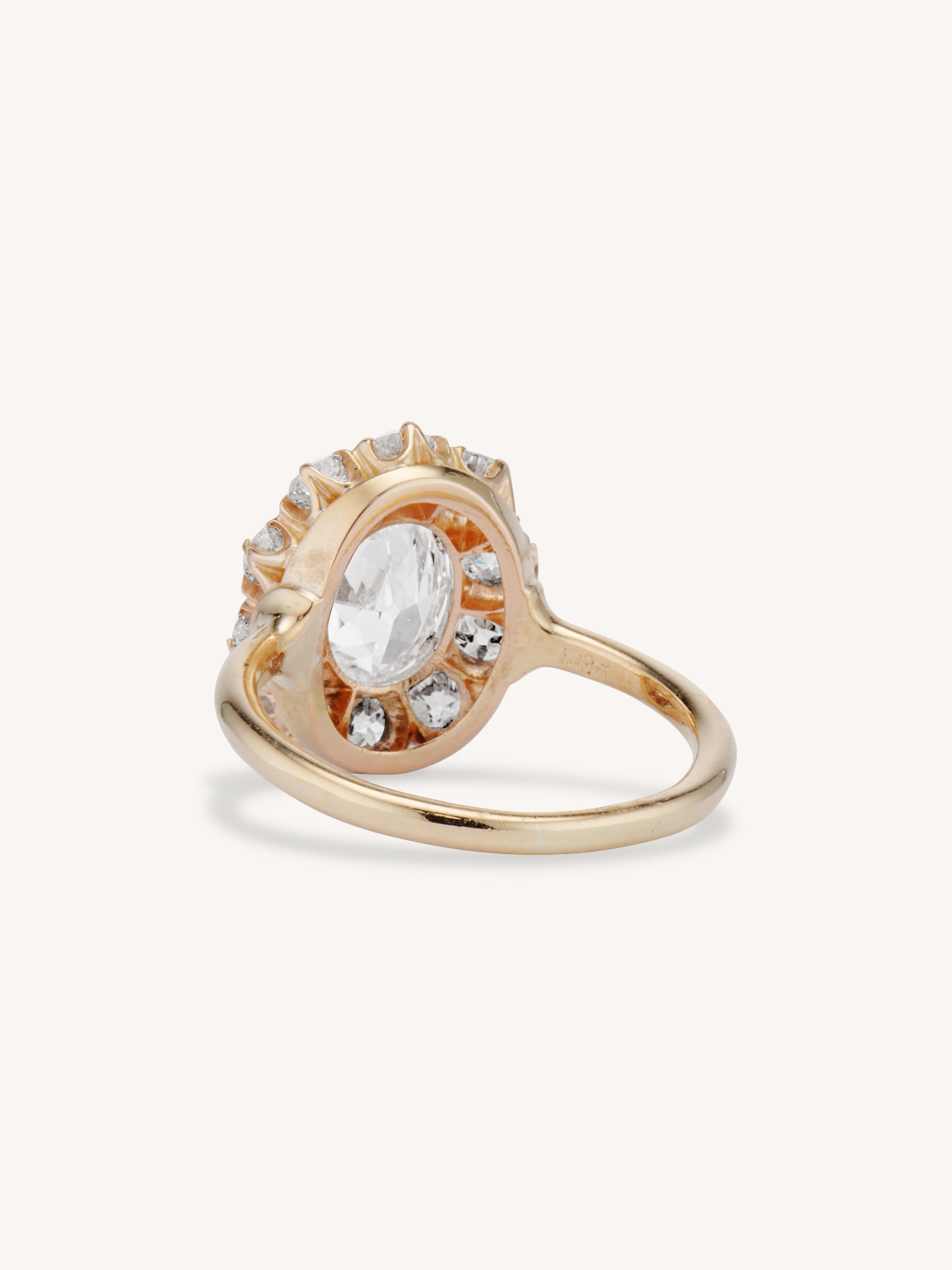 Edwardian 1.13 Carat Oval Shaped Diamond Cluster Vintage Engagement Ring - Image 5