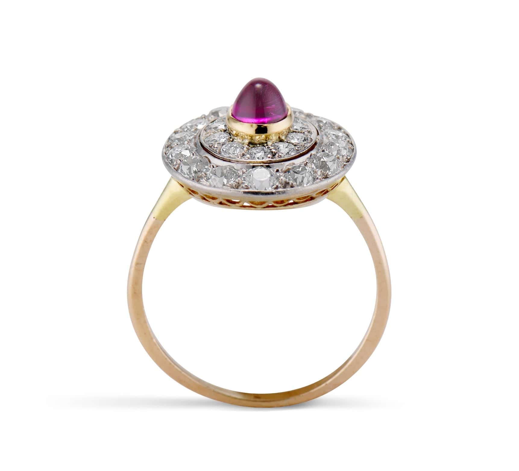 Edwardian 1.15 Carat Cabochon Ruby & Diamond Cluster Ring - Image 2