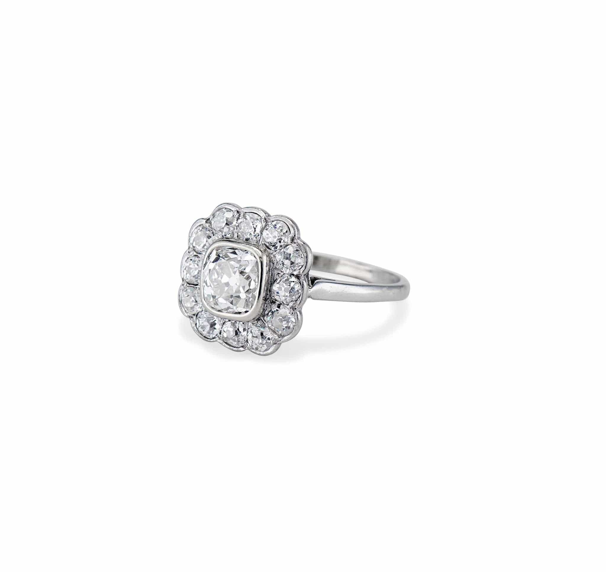 Edwardian 1.15 Carat Cushion Diamond Floret Cluster - Image 2