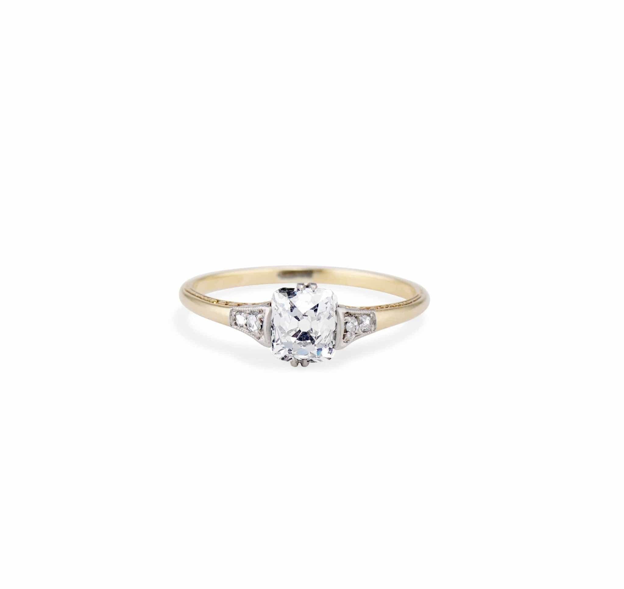 Edwardian 1.24 Carat Old Mine Cushion Cut Diamond Engagement Ring - Image 4