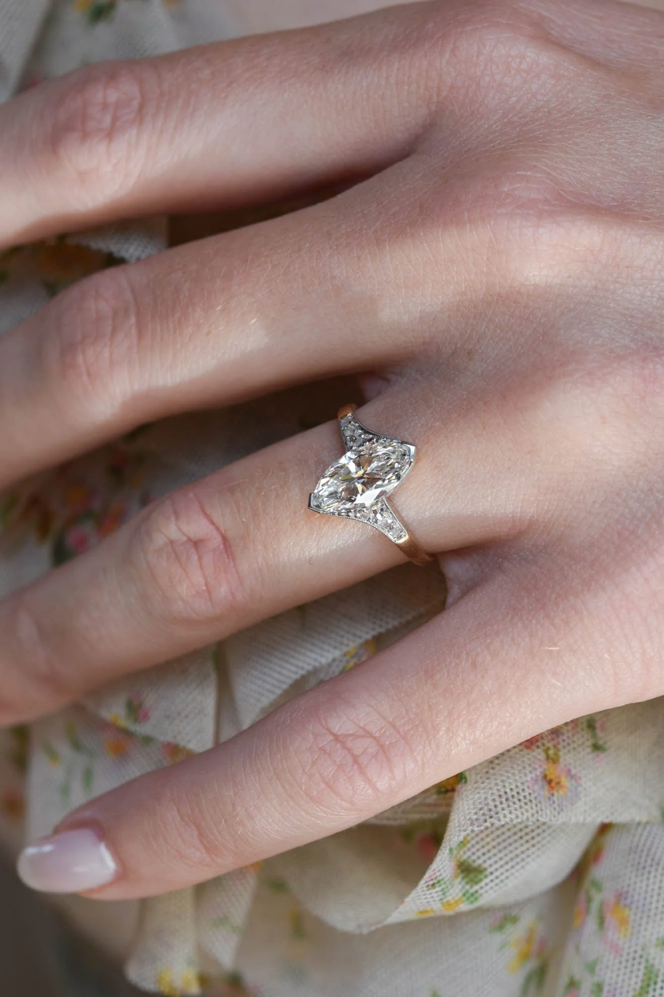 Edwardian 1.38 Carat Marquise Cut Antique Solitaire Engagement Ring - Image 2