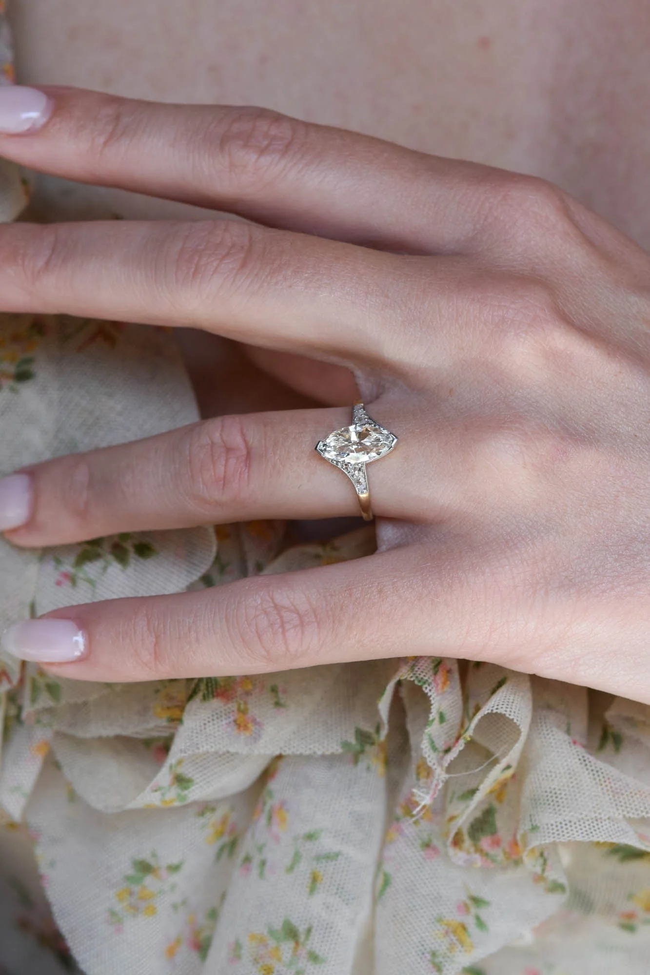 Edwardian 1.38 Carat Marquise Cut Antique Solitaire Engagement Ring - Image 3