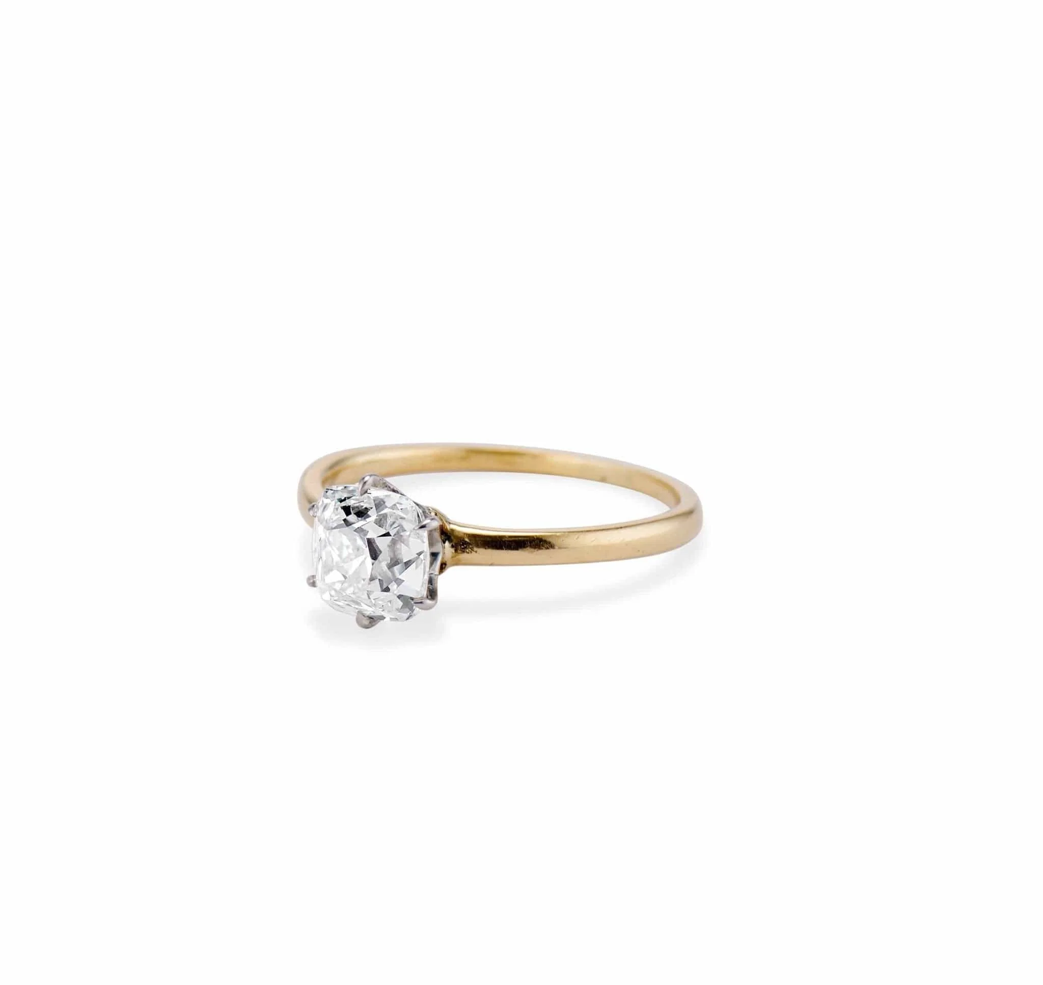 Edwardian 1.55 Carat Old Mine Cushion Cut Diamond Solitaire Engagement Ring - Image 2