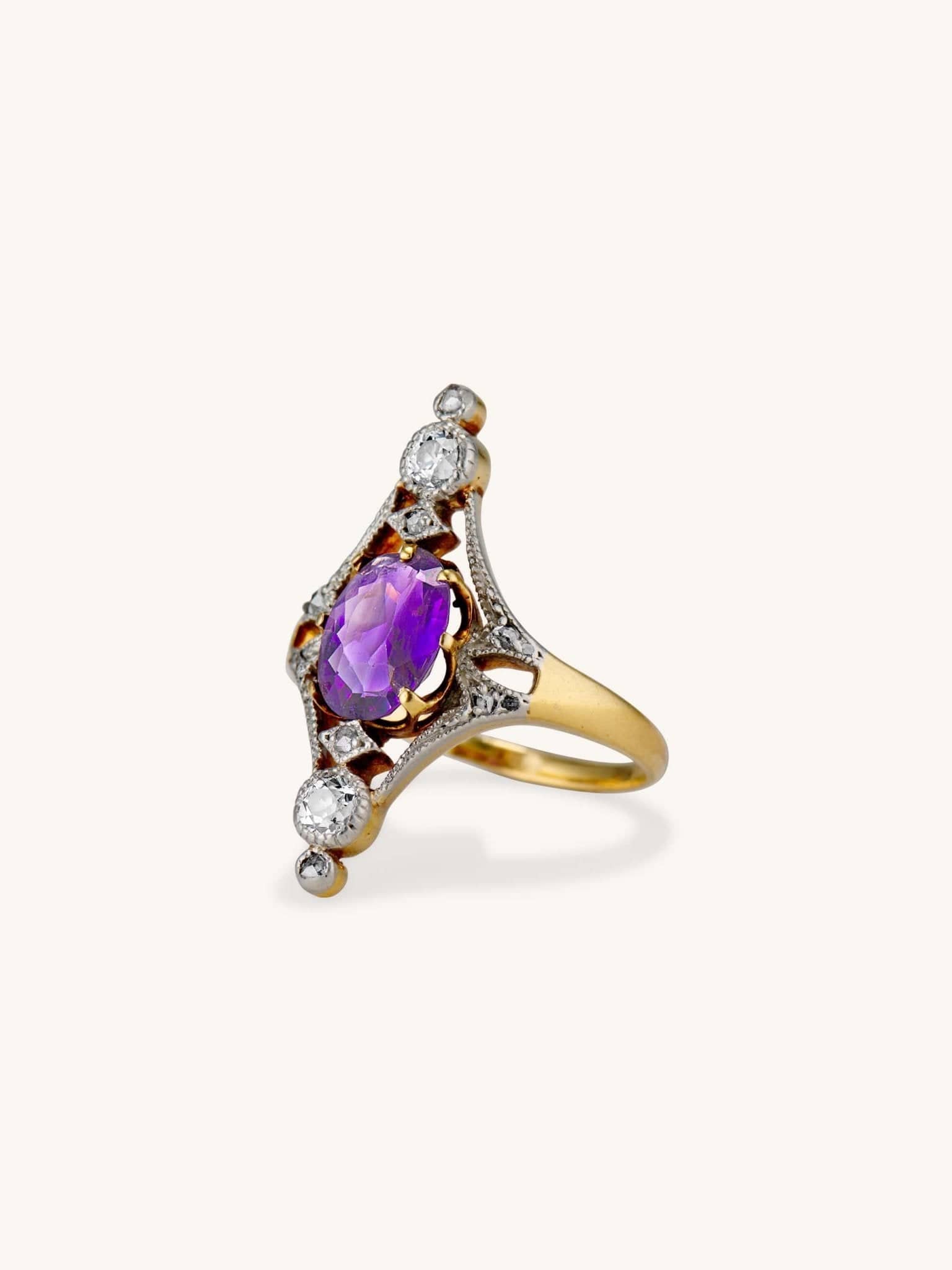 Edwardian 1.57 Carat Oval Cut Amethyst Dinner Ring - Image 2