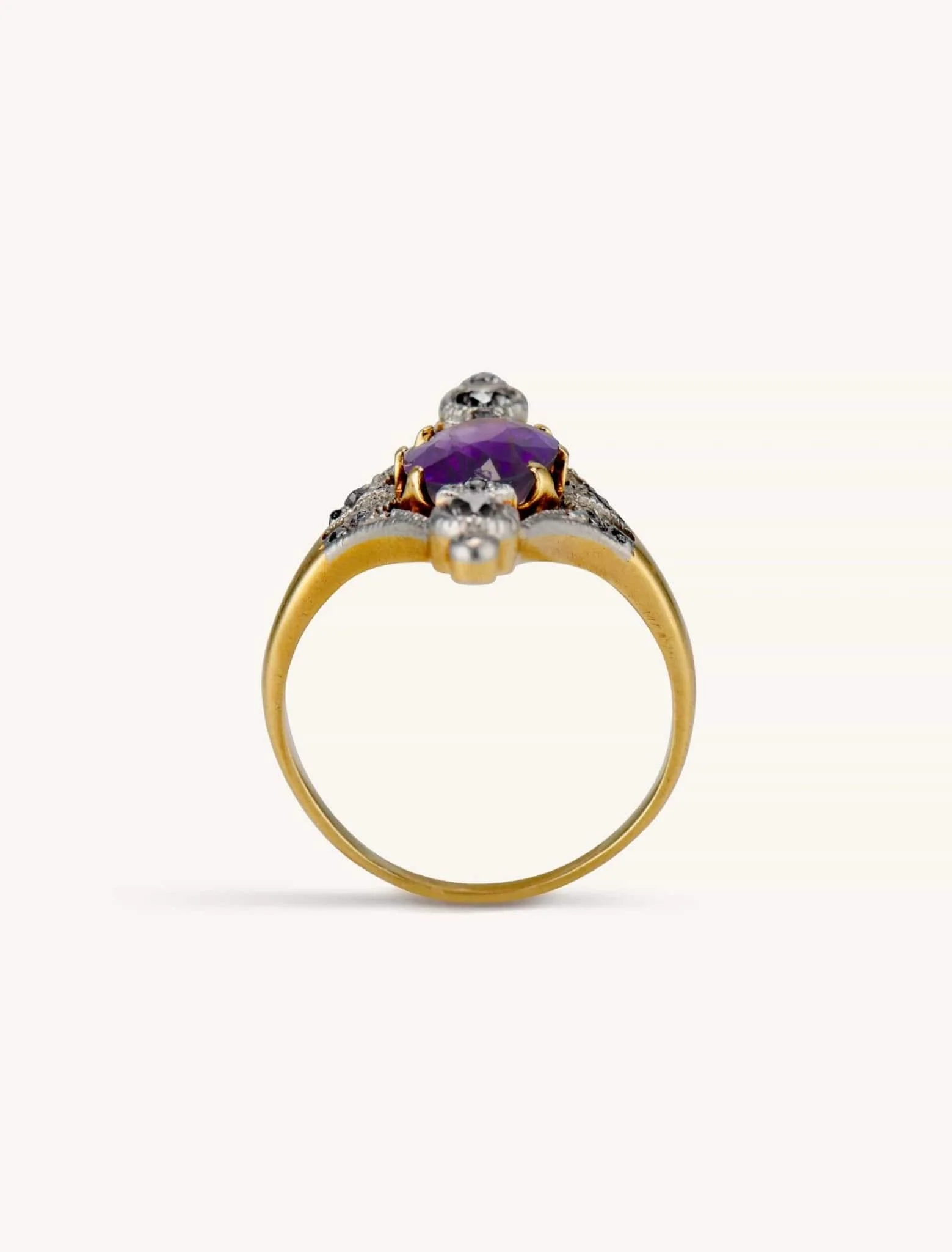 Edwardian 1.57 Carat Oval Cut Amethyst Dinner Ring - Image 3