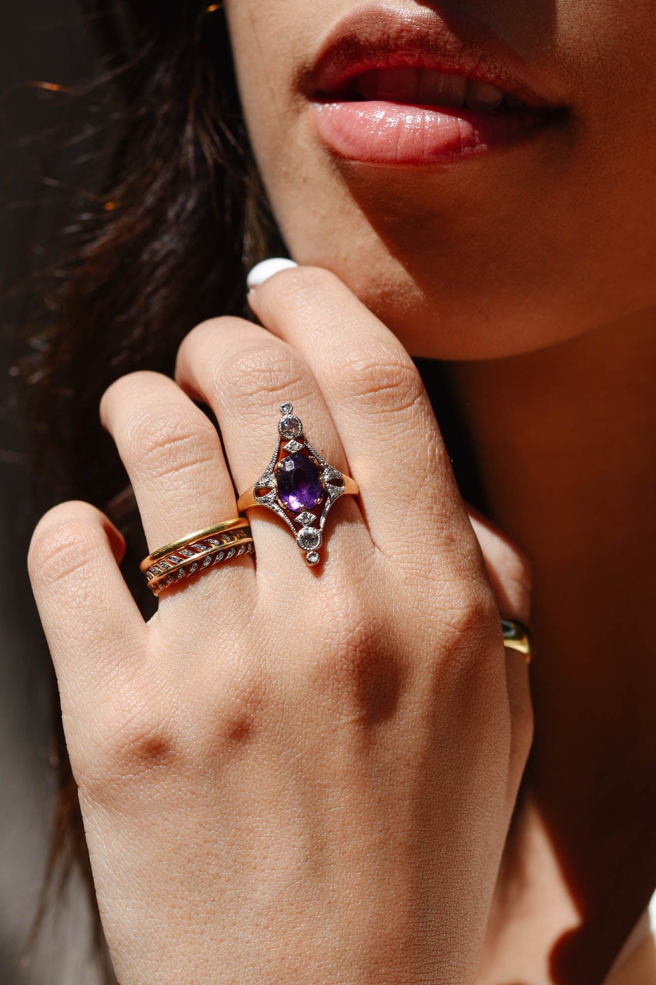 Edwardian 1.57 Carat Oval Cut Amethyst Dinner Ring - Image 5
