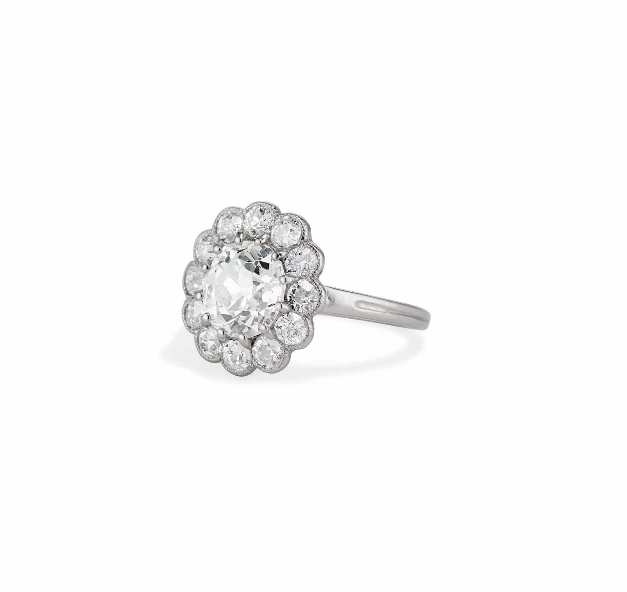Edwardian 1.73 Carat Old European Diamond Cluster Engagement Ring - Image 2
