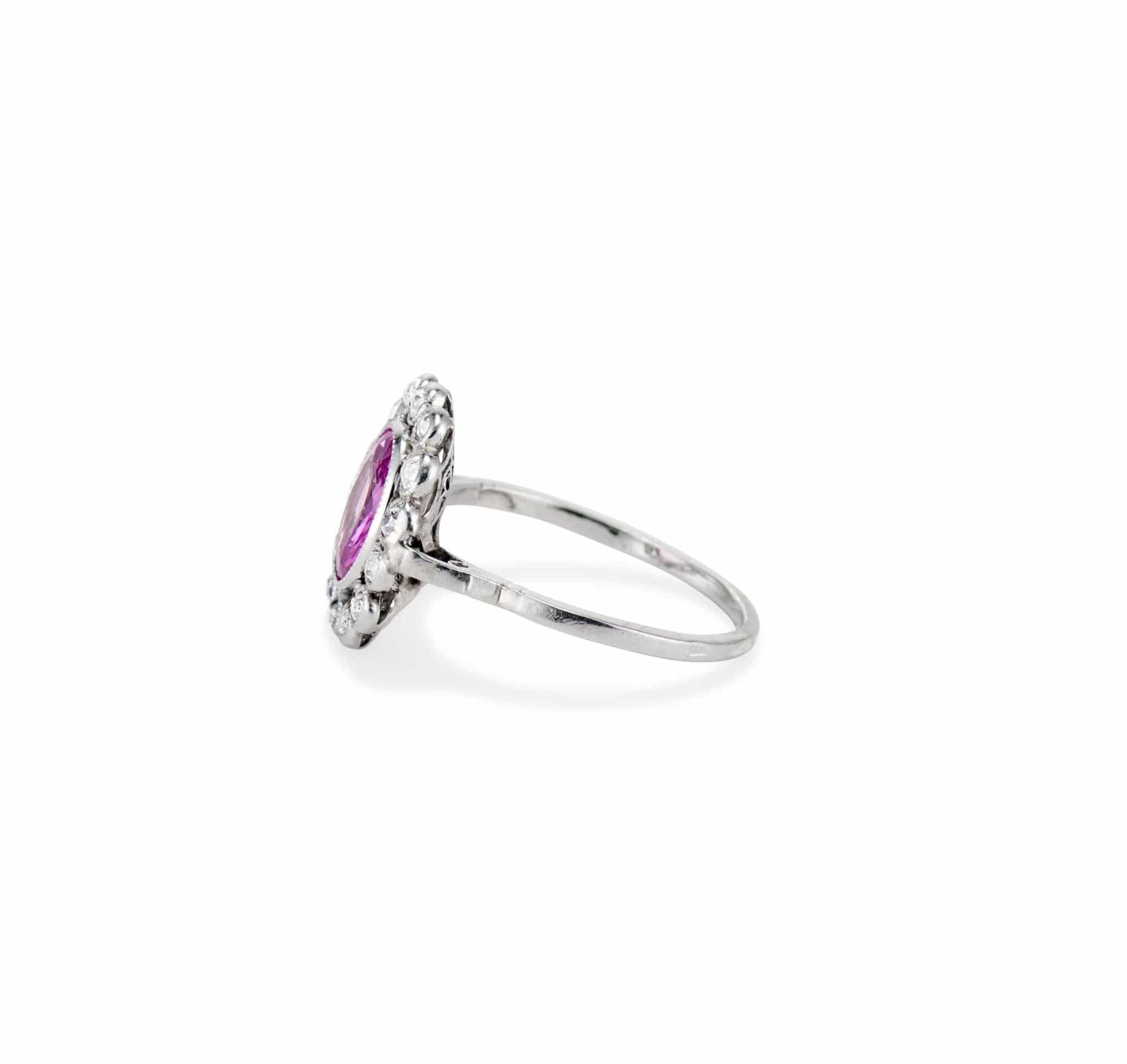 Edwardian Oval-Cut Pink Sapphire & Diamond Cluster Ring, France - Image 3