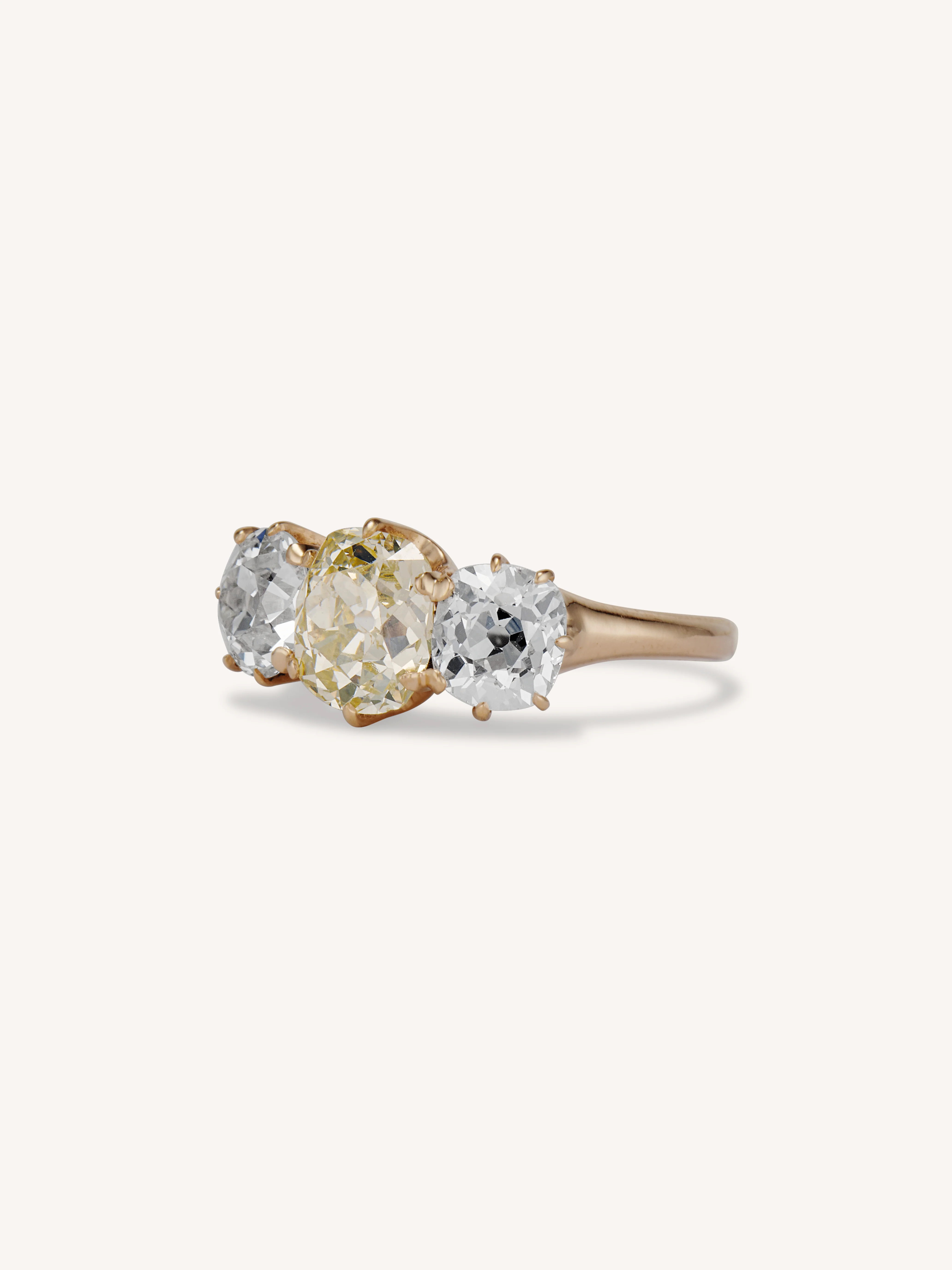 Edwardian 1.85 Carat Fancy Cushion Cut Yellow Diamond Three Stone Vintage Engagement Ring - Image 4