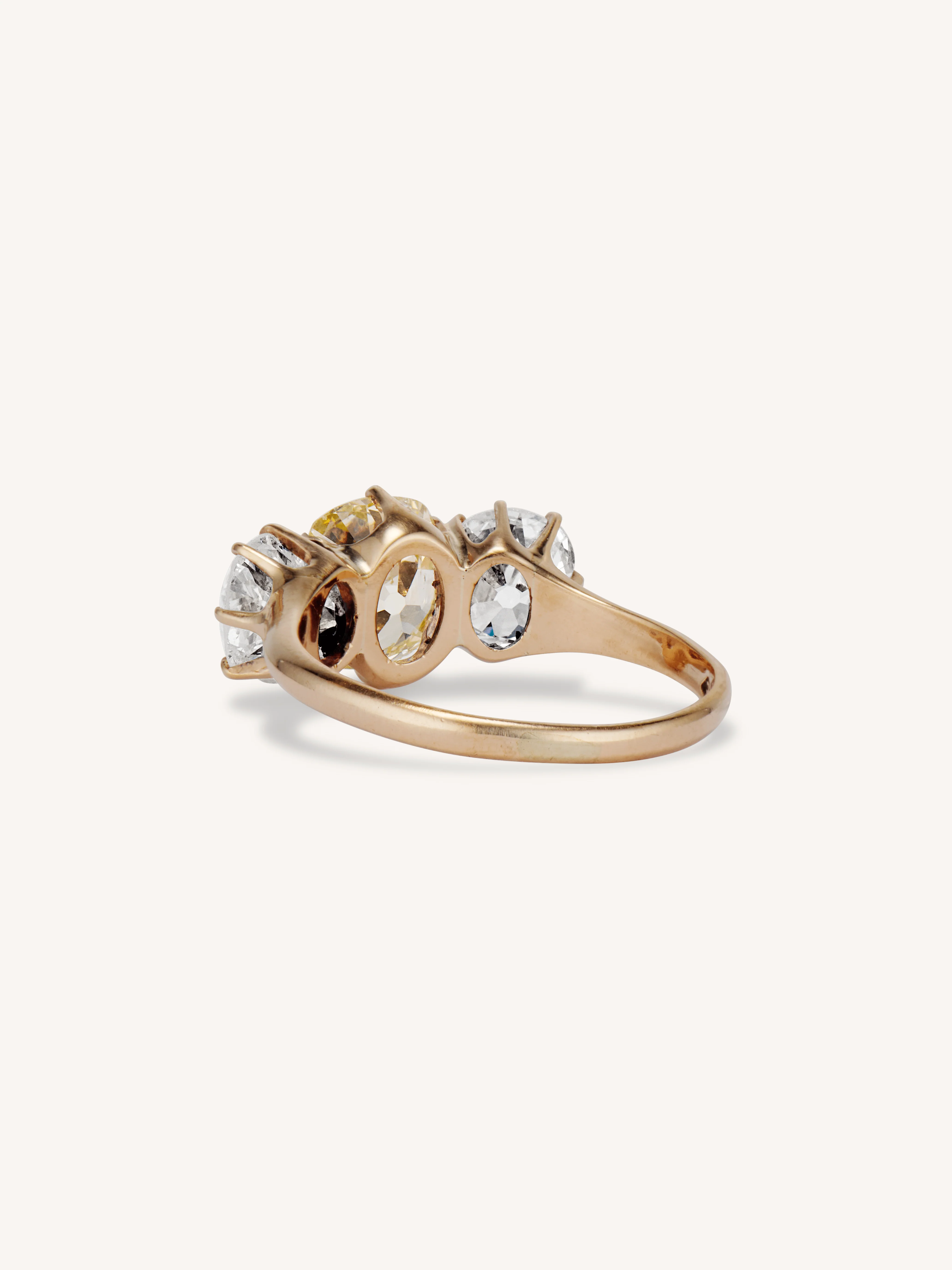 Edwardian 1.85 Carat Fancy Cushion Cut Yellow Diamond Three Stone Vintage Engagement Ring - Image 5