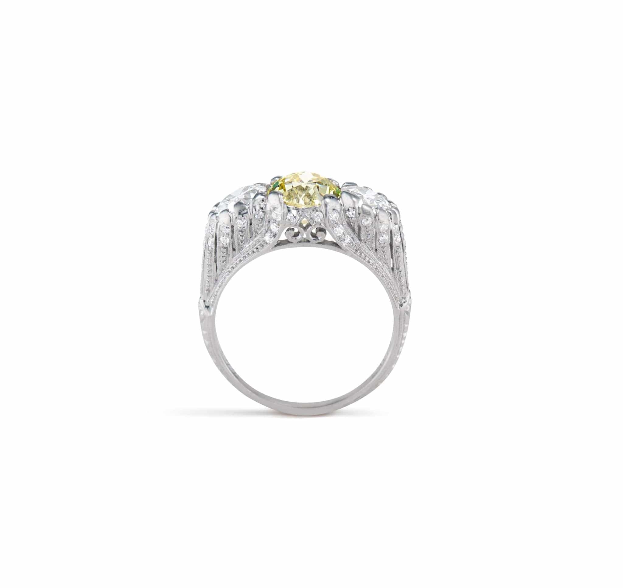 Edwardian 2.03 Fancy Yellow Diamond Engagement Ring - Image 5