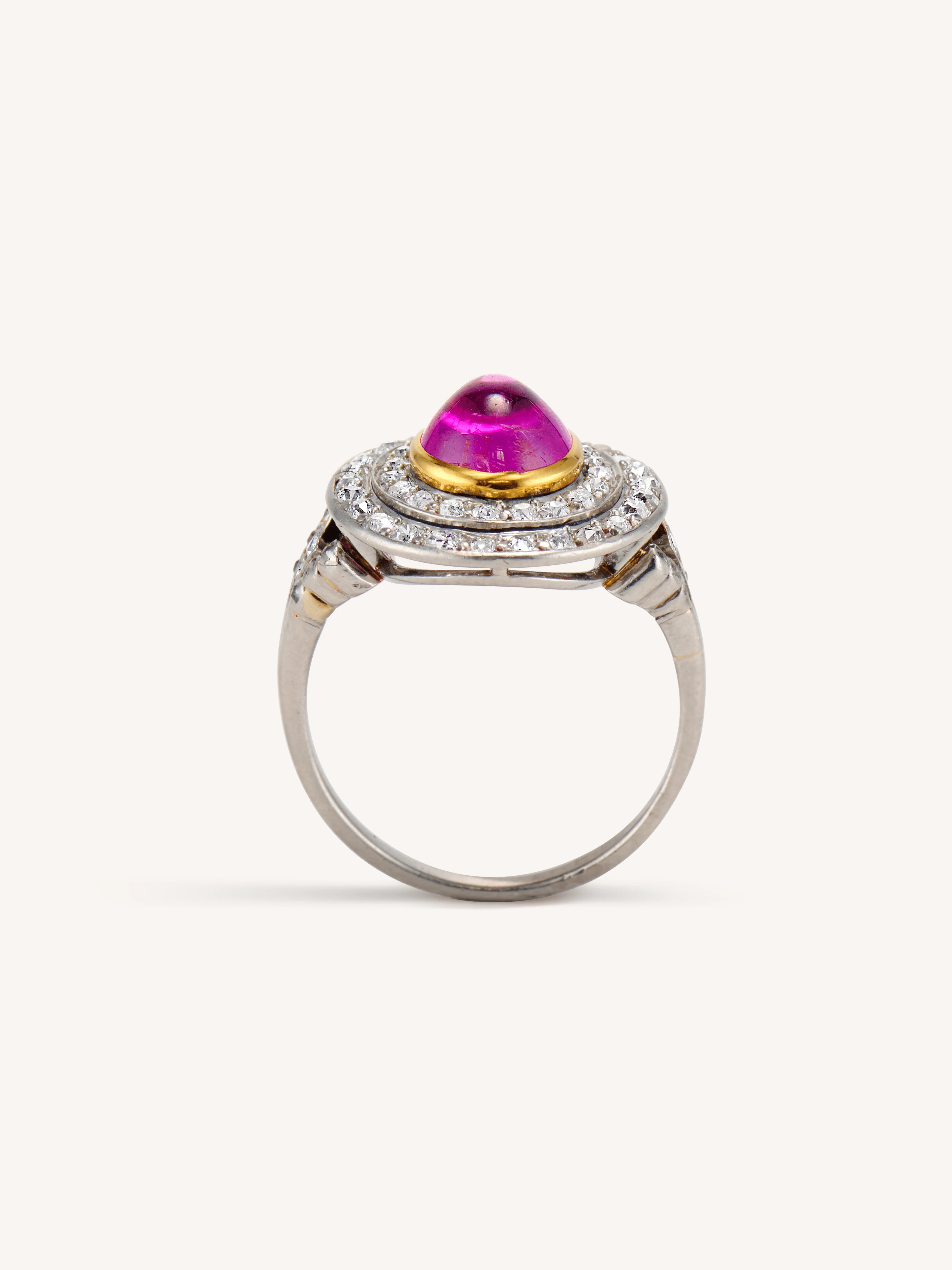 Edwardian 2.80 Cabochon Ruby & Diamond Cluster - Image 5