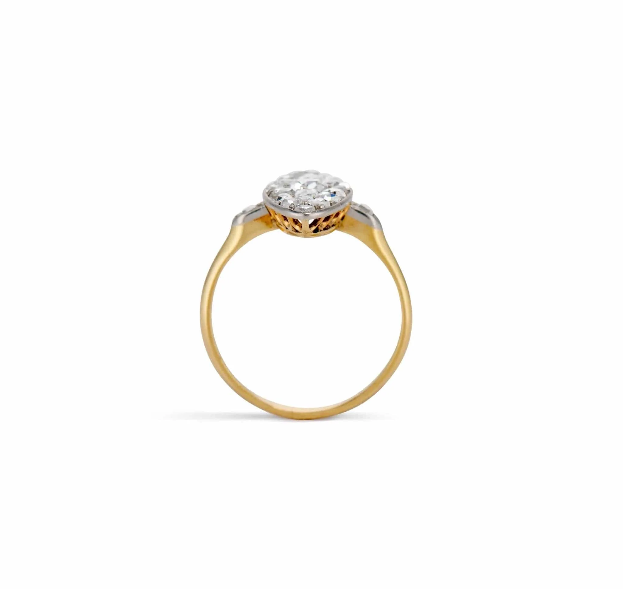 Edwardian .28 Carat Old European and Rose Cut Diamond Navette Cluster Ring - Image 4