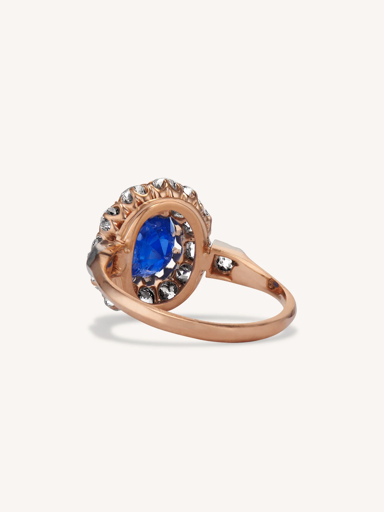 Edwardian 3.66 Carat Oval Cut Natural Unheated Ceylon Sapphire and Diamond Antique Cluster Engagement Ring - Image 5