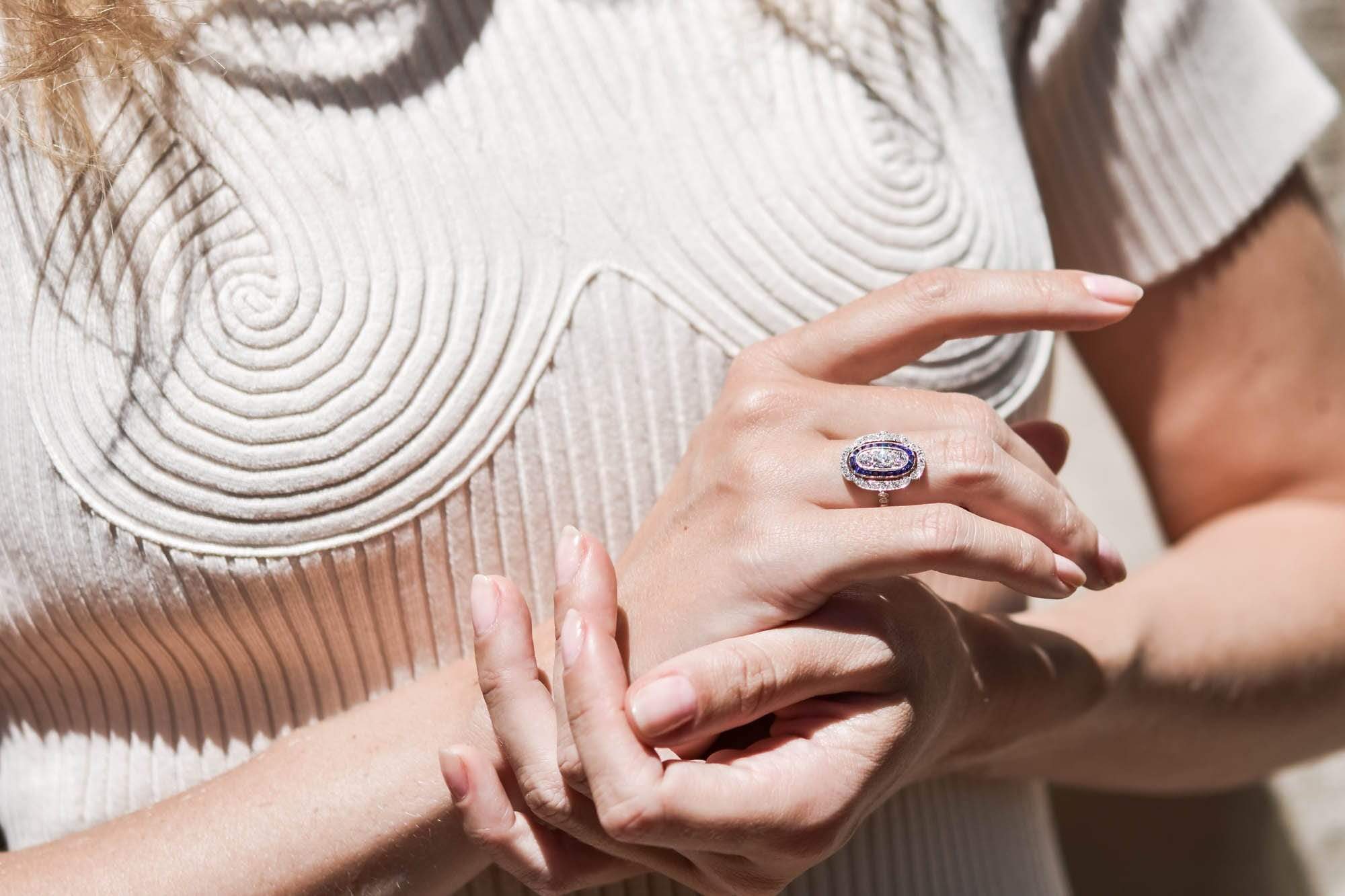 Edwardian .40 Carat Old European Cut Diamond & Sapphire Ring - Image 6