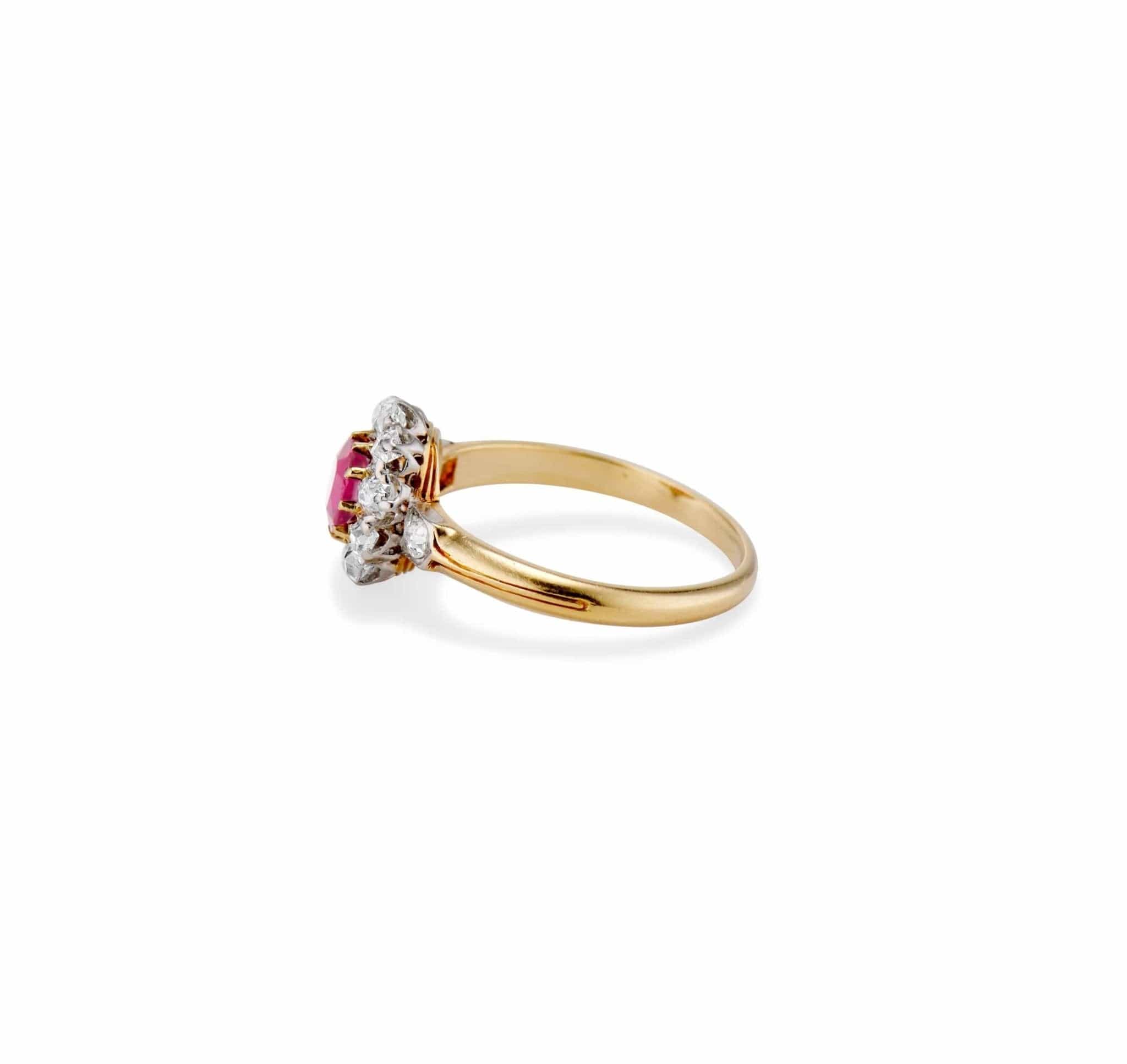 Edwardian .40 Carat Oval-Cut Burmese Ruby Diamond Cluster Ring - Image 3