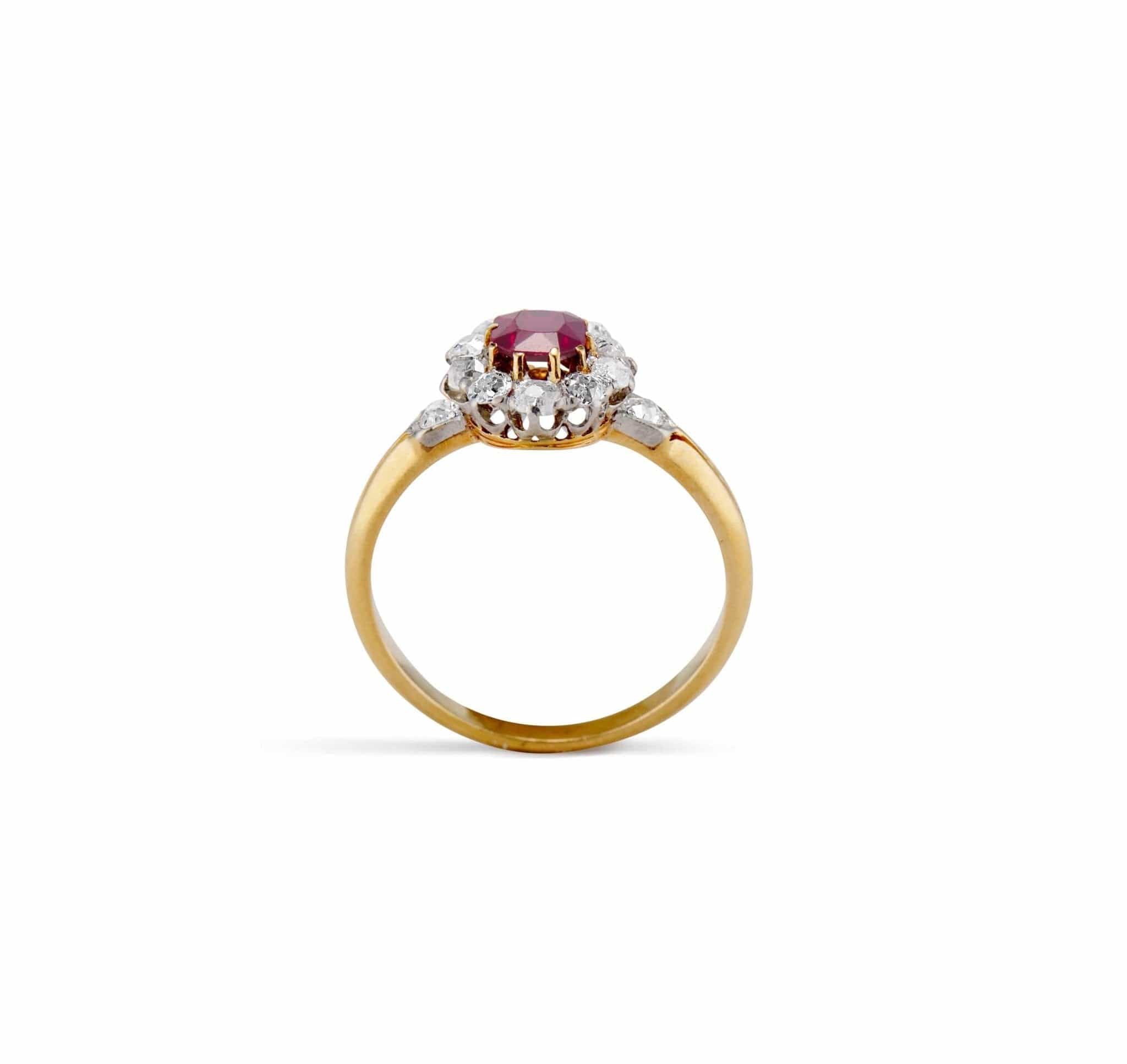 Edwardian .40 Carat Oval-Cut Burmese Ruby Diamond Cluster Ring - Image 4