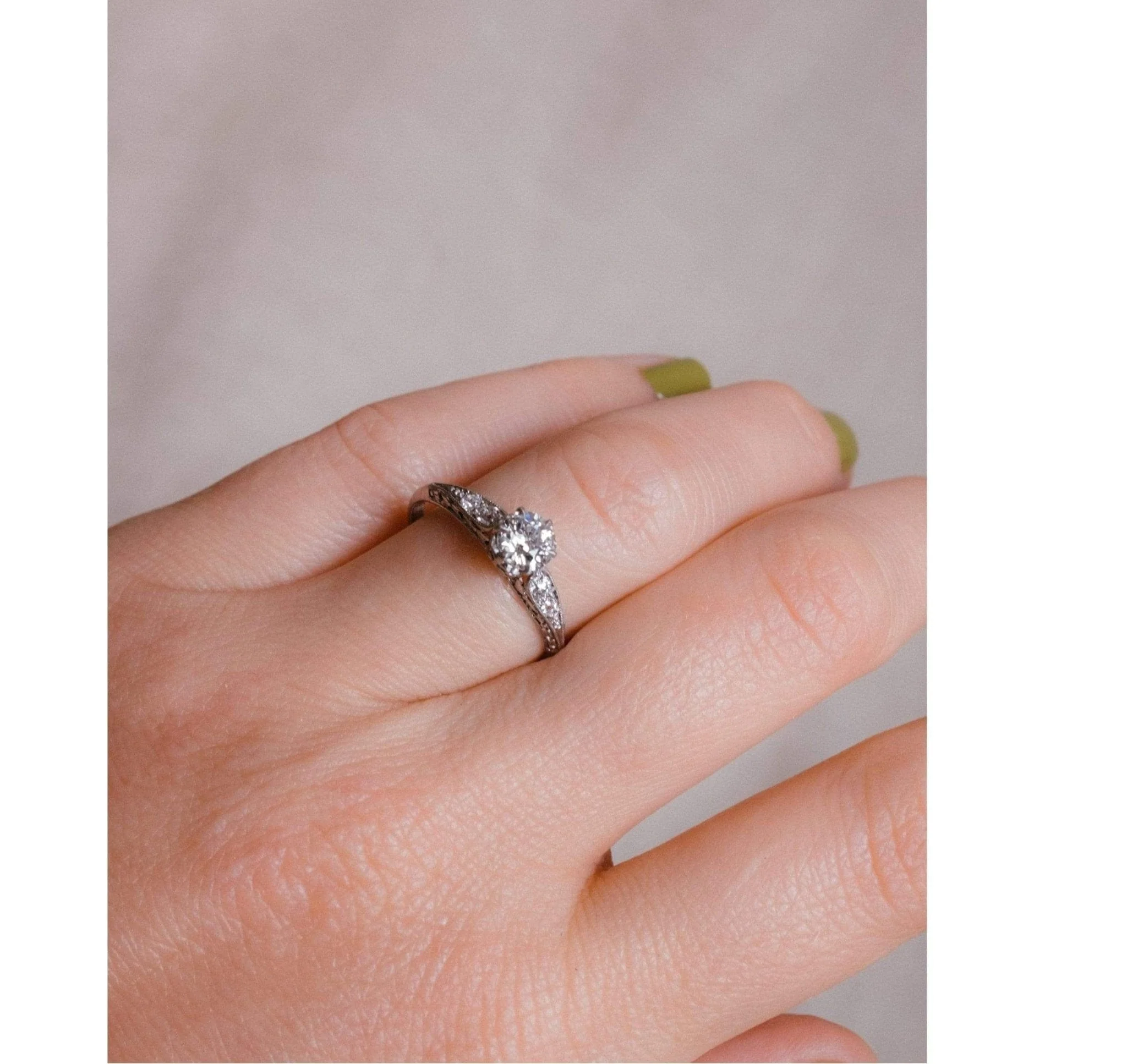 Art Deco .51 Carat Old European Cut Diamond Ring - Image 5