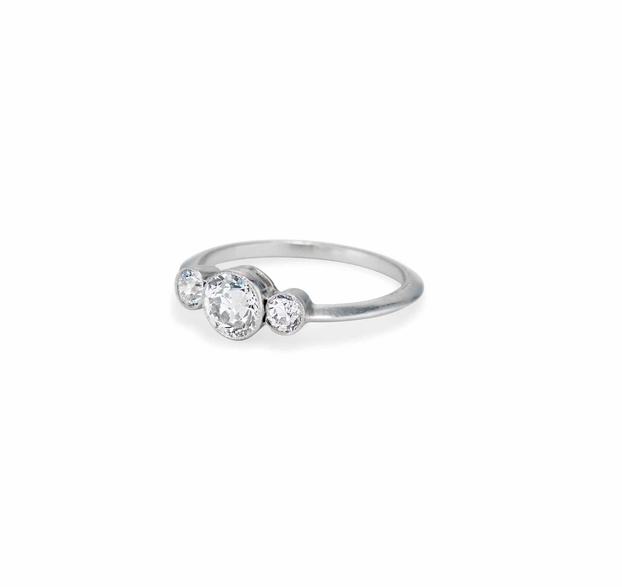 Edwardian .51 Center Old European-Cut Diamond Three-Stone Ring - Image 2