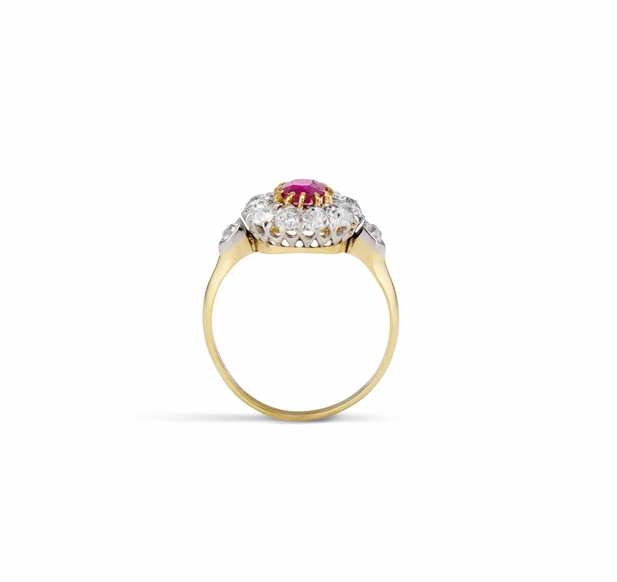 Edwardian .55 Cushion Ruby and Diamond Cluster Engagement Ring - Image 3