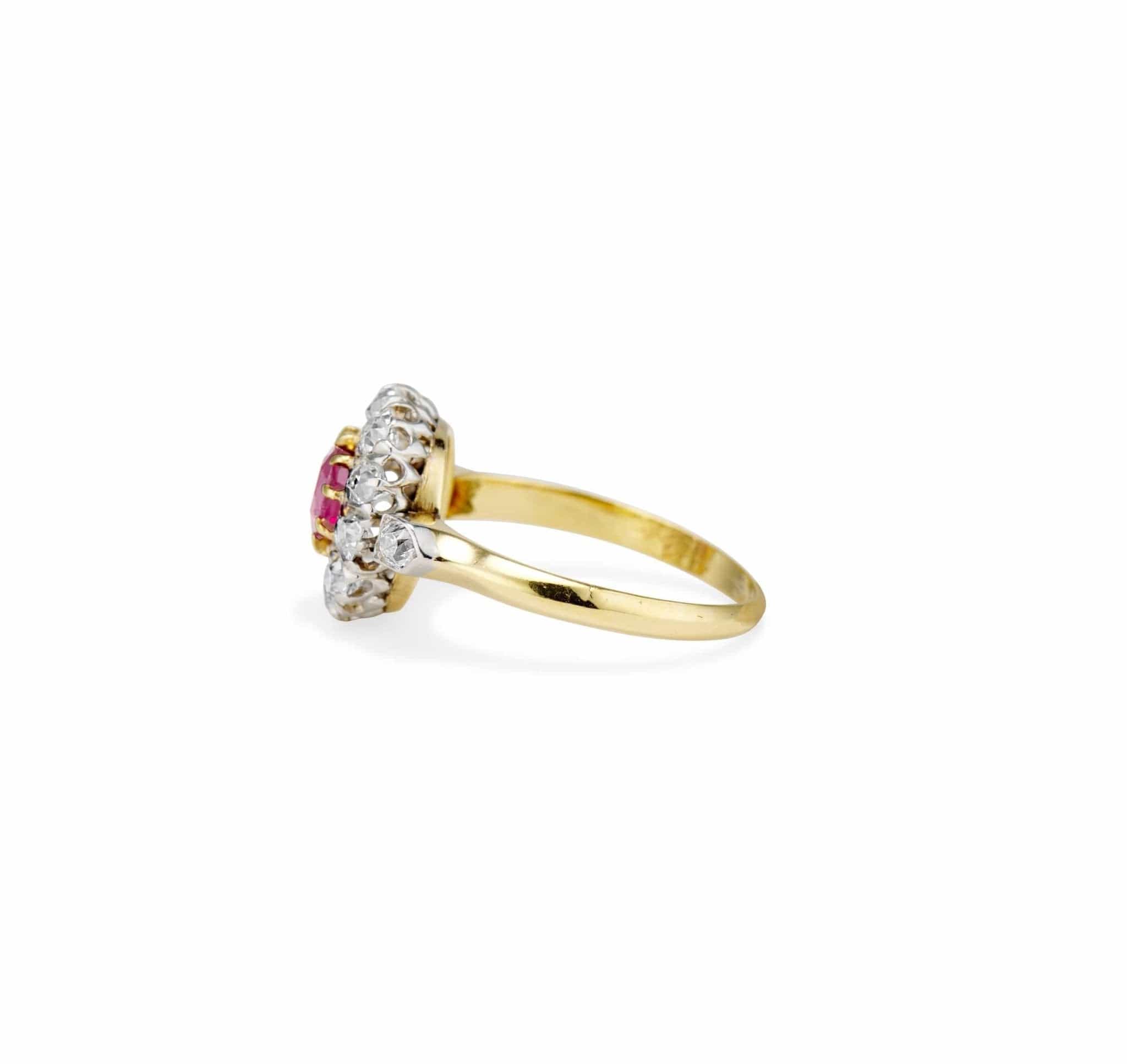 Edwardian .55 Cushion Ruby and Diamond Cluster Engagement Ring - Image 4